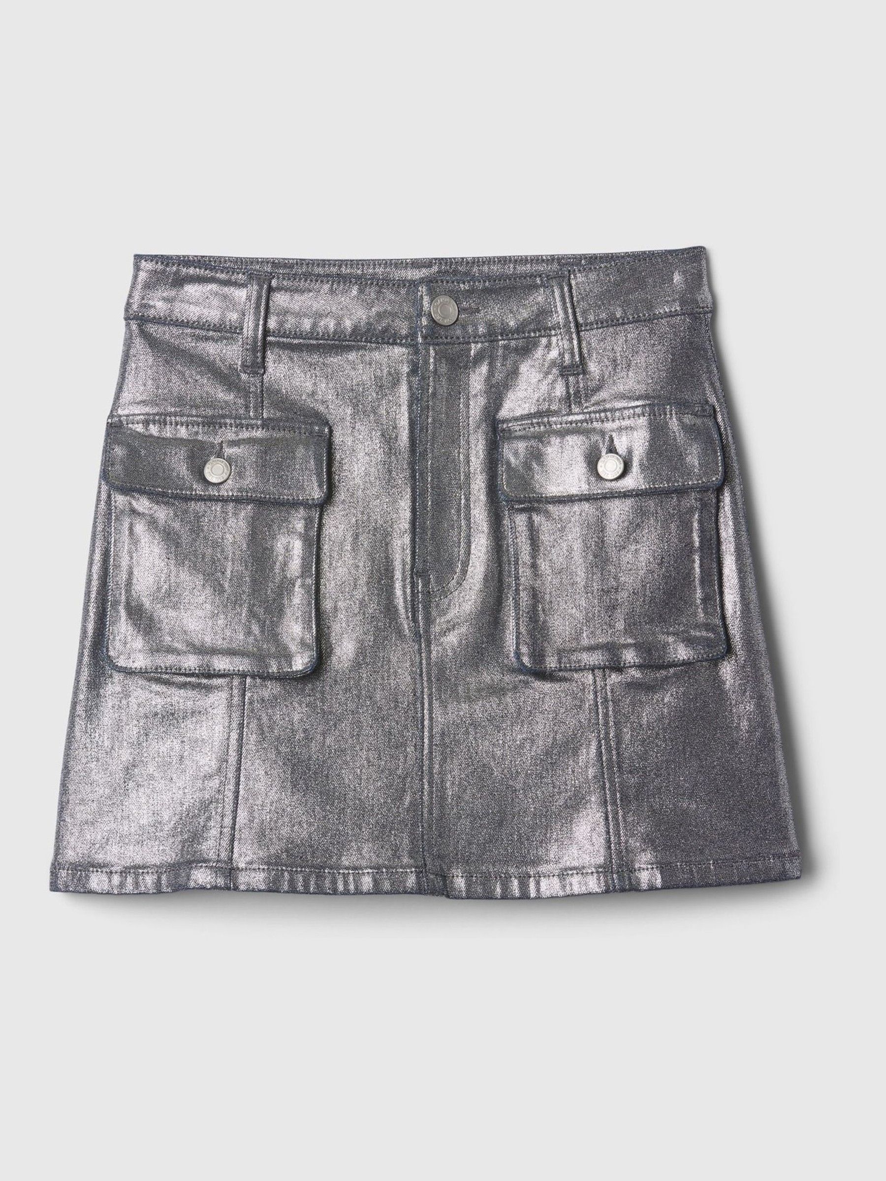 Grey Cargo Foil Denim Skirt (10-13yrs) - Image 3 of 4