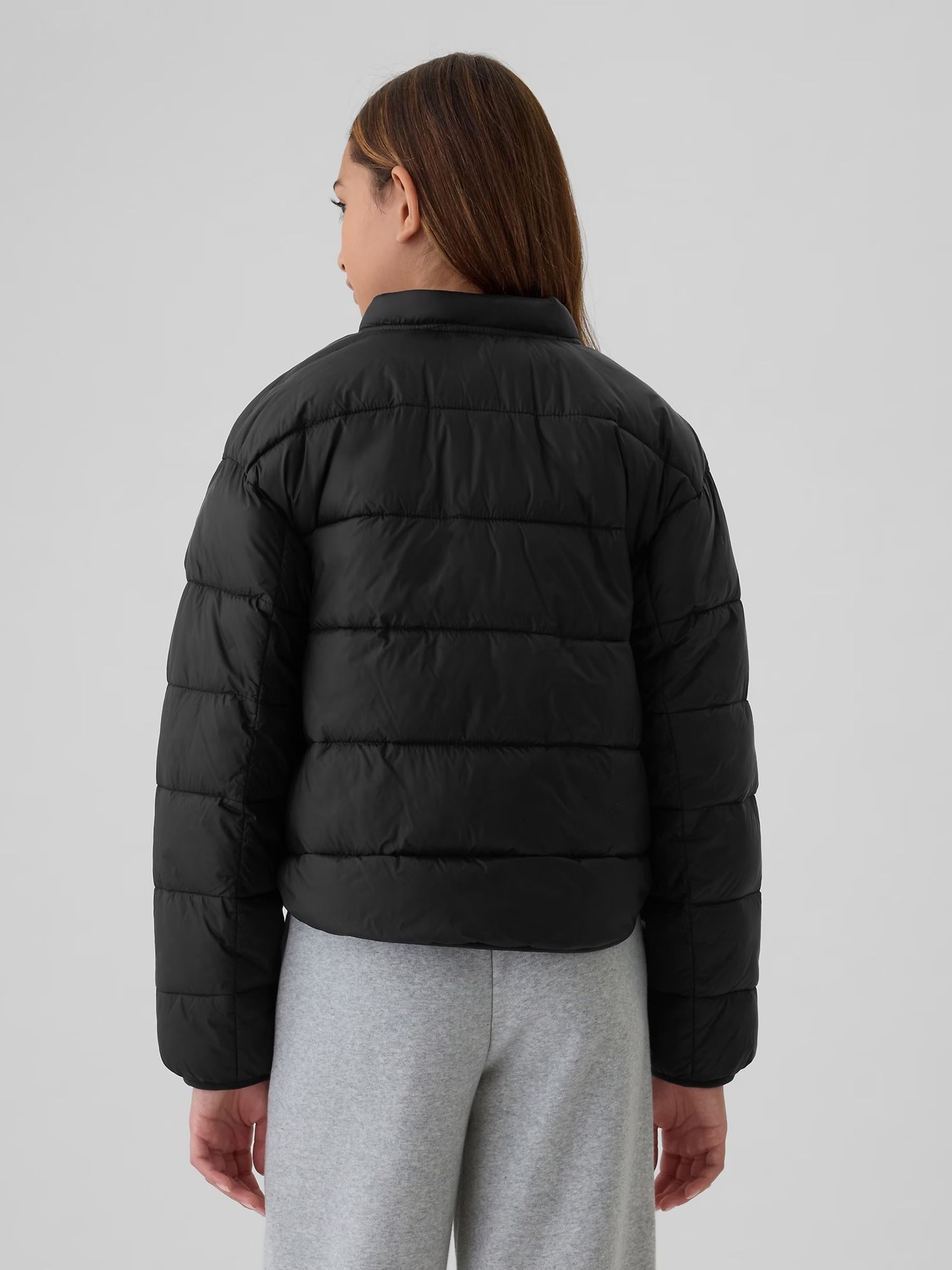 Black Lightweight Mock Neck Puffer Bomber Jacket (4-13yrs) - Image 2 of 5