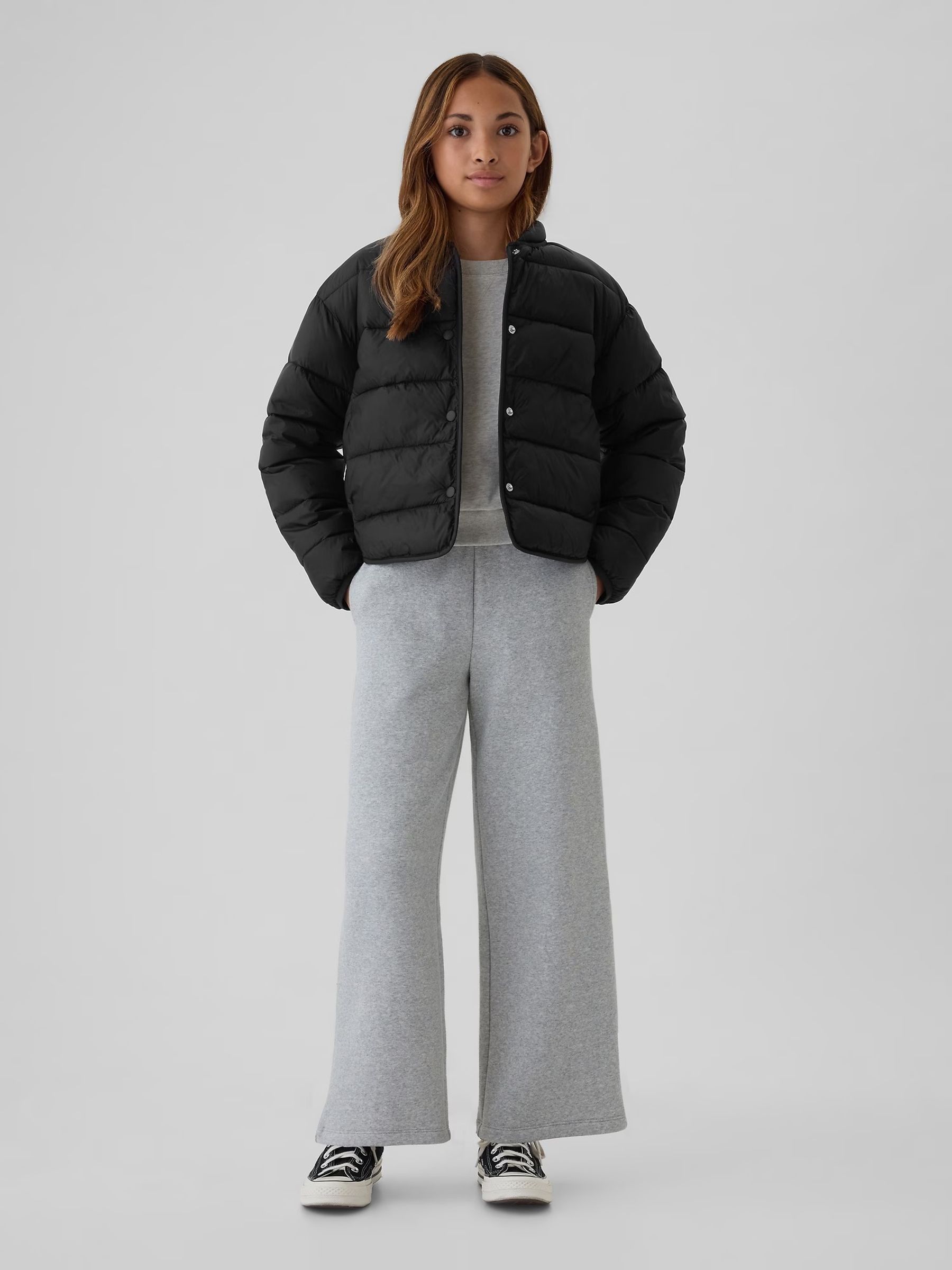 Black Lightweight Mock Neck Puffer Bomber Jacket (4-13yrs) - Image 3 of 5