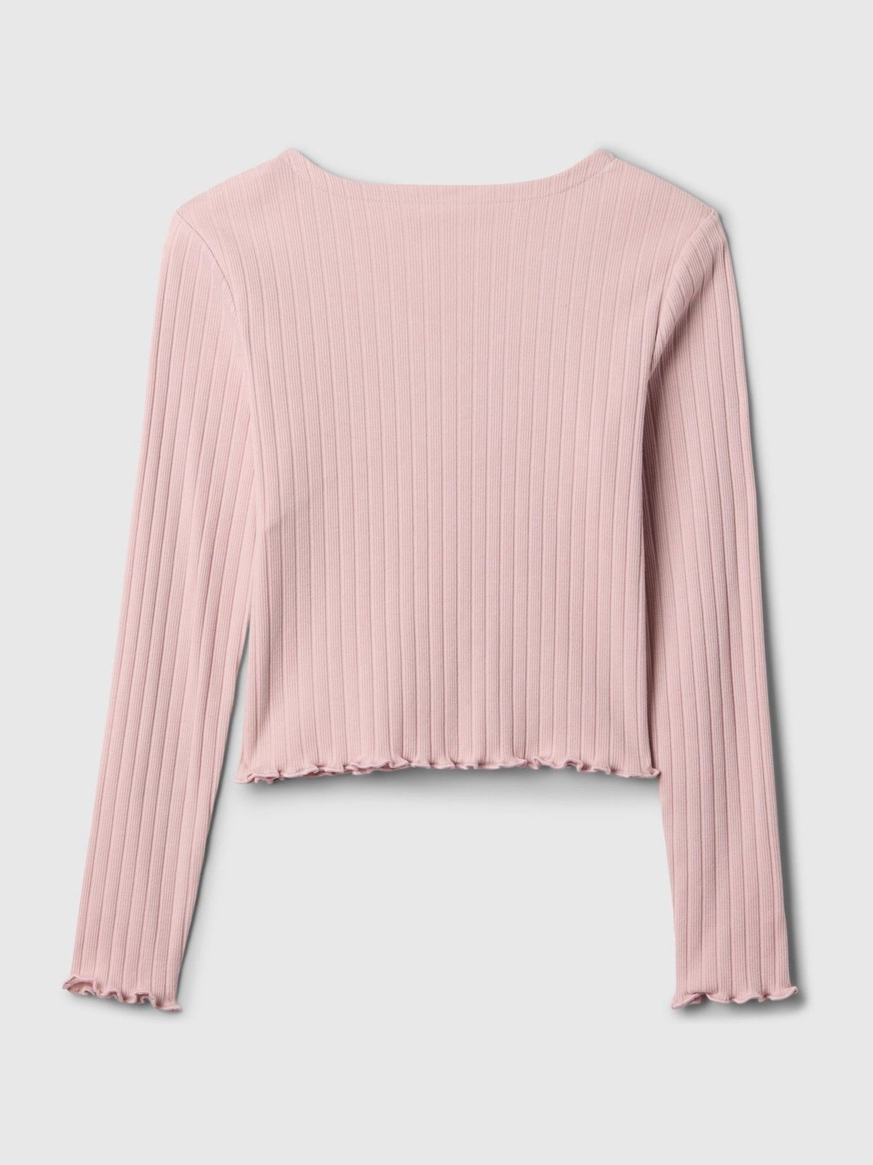 Pink V-Neck Ribbed Long Sleeve Wrap Top (4-13yrs) - Image 2 of 2