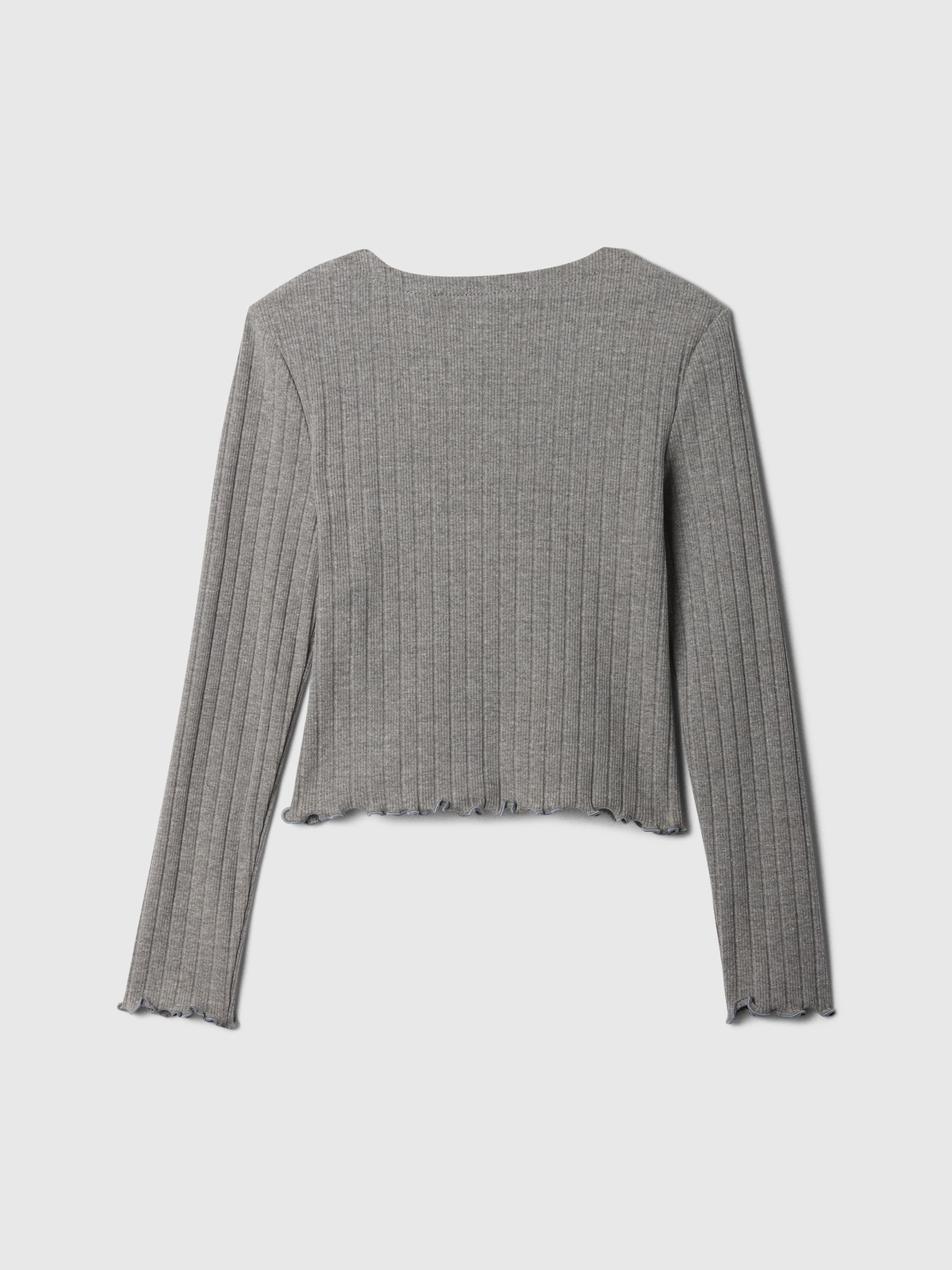 Grey V-Neck Ribbed Long Sleeve Wrap Top (4-13yrs) - Image 2 of 3