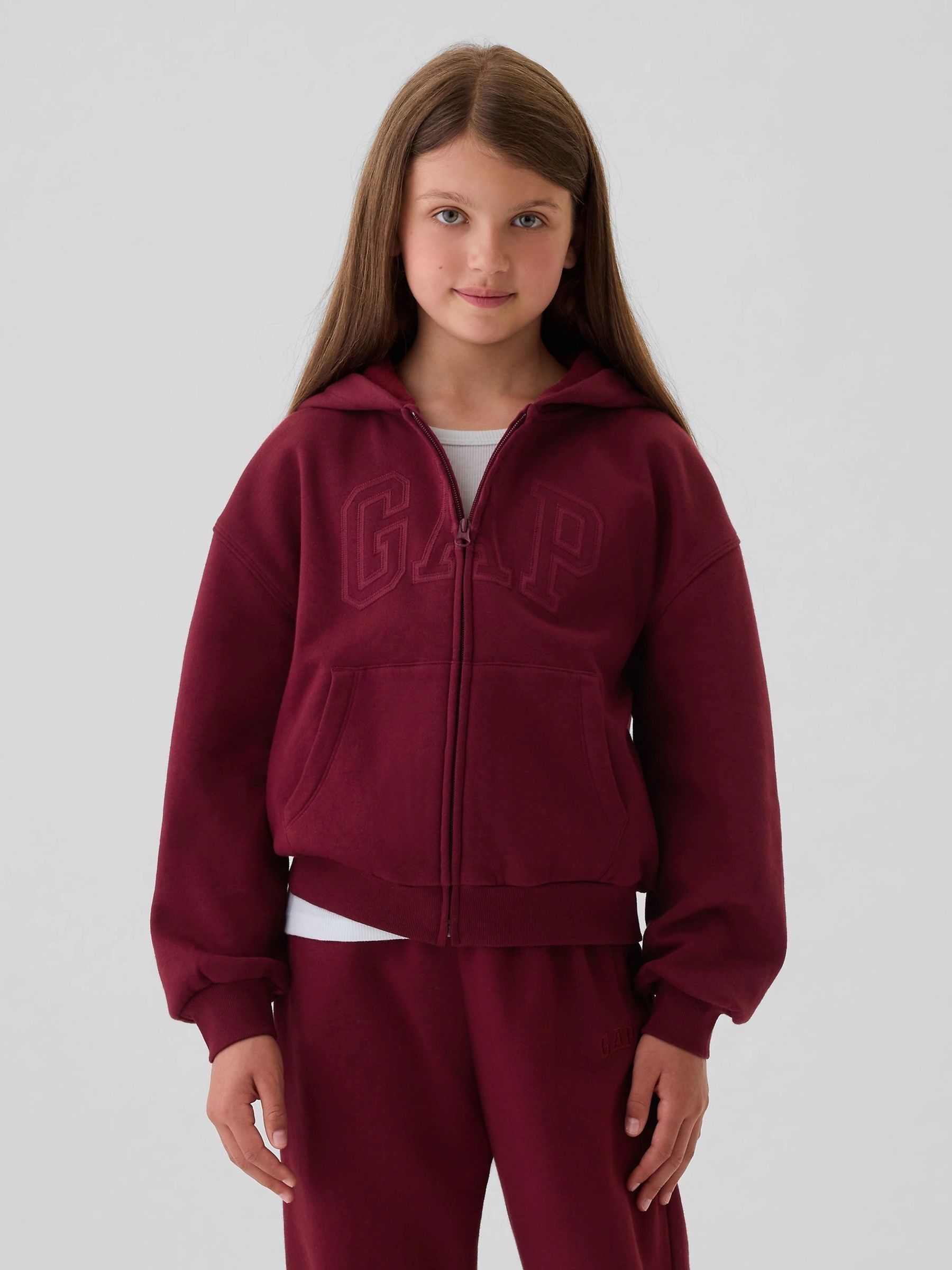 Burgundy Red Logo Zip Up Hoodie (4-13yrs) - Image 1 of 5