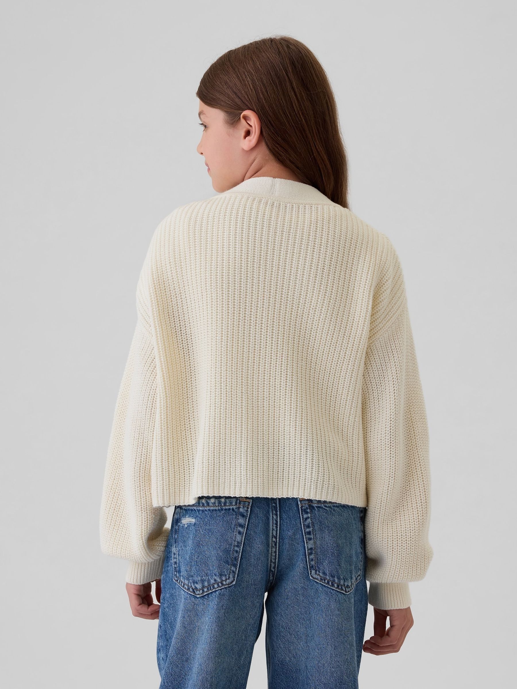 Cream Shaker-Stitch Cropped Cardigan (4-13yrs) - Image 2 of 5