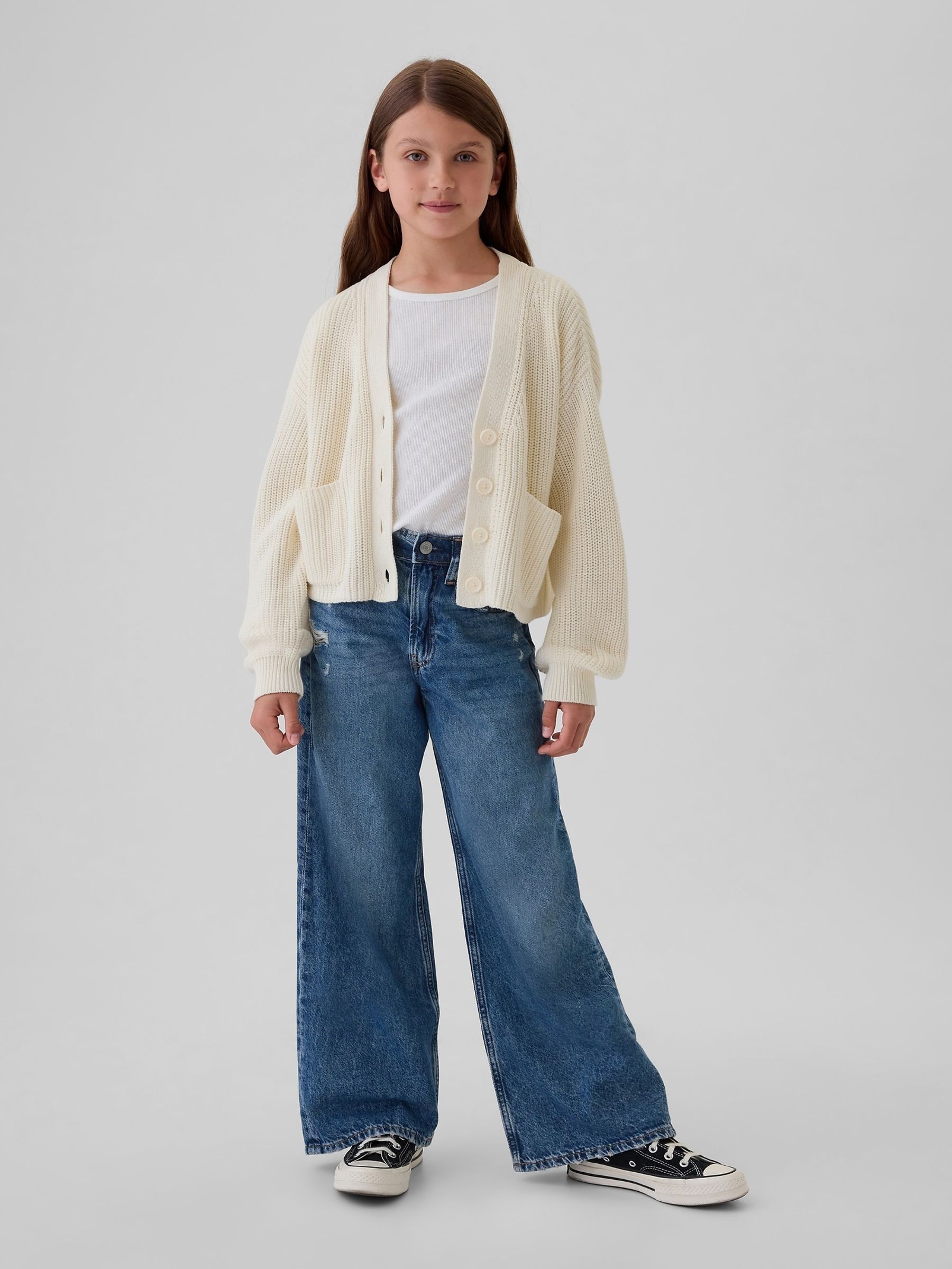 Cream Shaker-Stitch Cropped Cardigan (4-13yrs) - Image 3 of 5