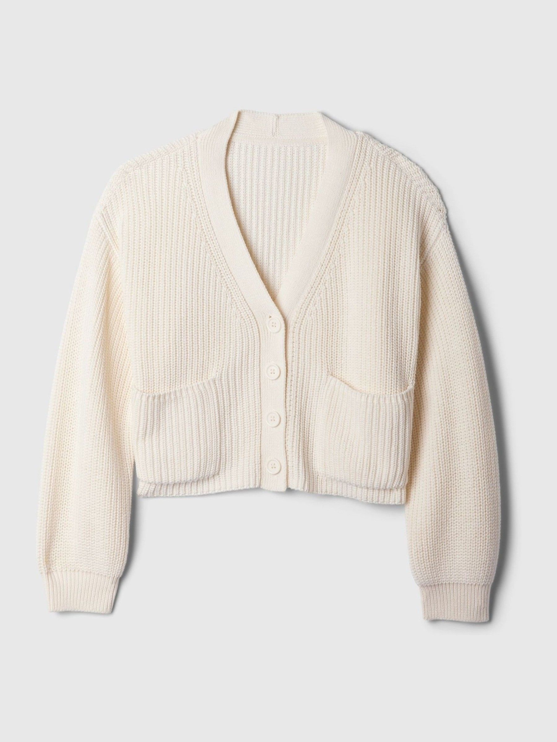 Cream Shaker-Stitch Cropped Cardigan (4-13yrs) - Image 4 of 5