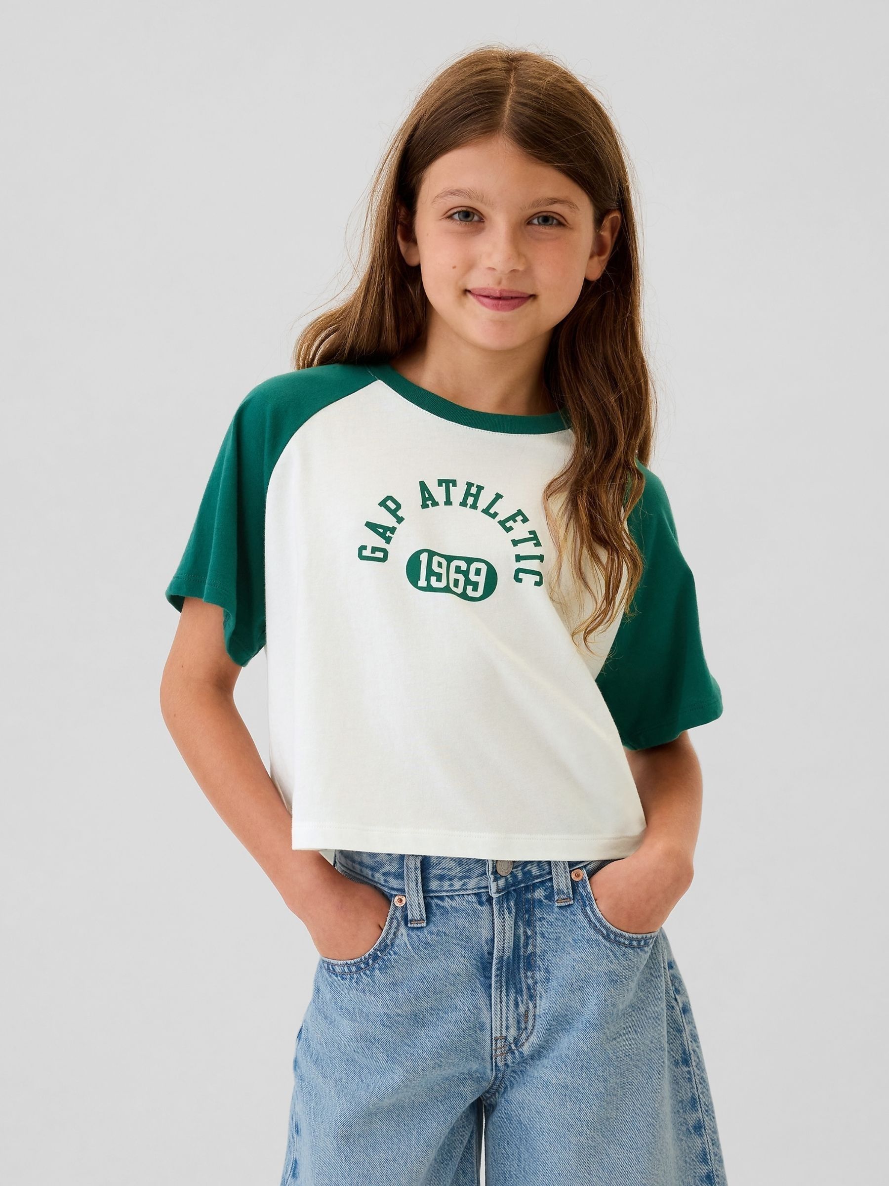 White/Green Relaxed Raglan T-Shirt (4-13yrs) | Gap