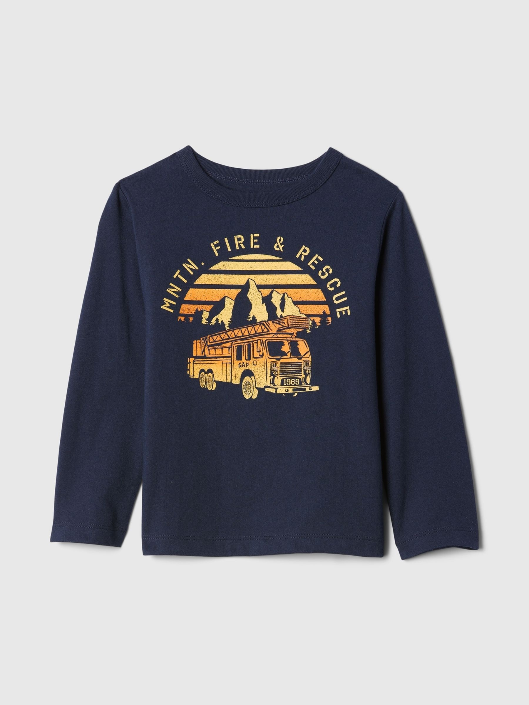 Navy/Blue Graphic Long Sleeve Crew Neck T-Shirt (6mths-5yrs) - Image 1 of 1