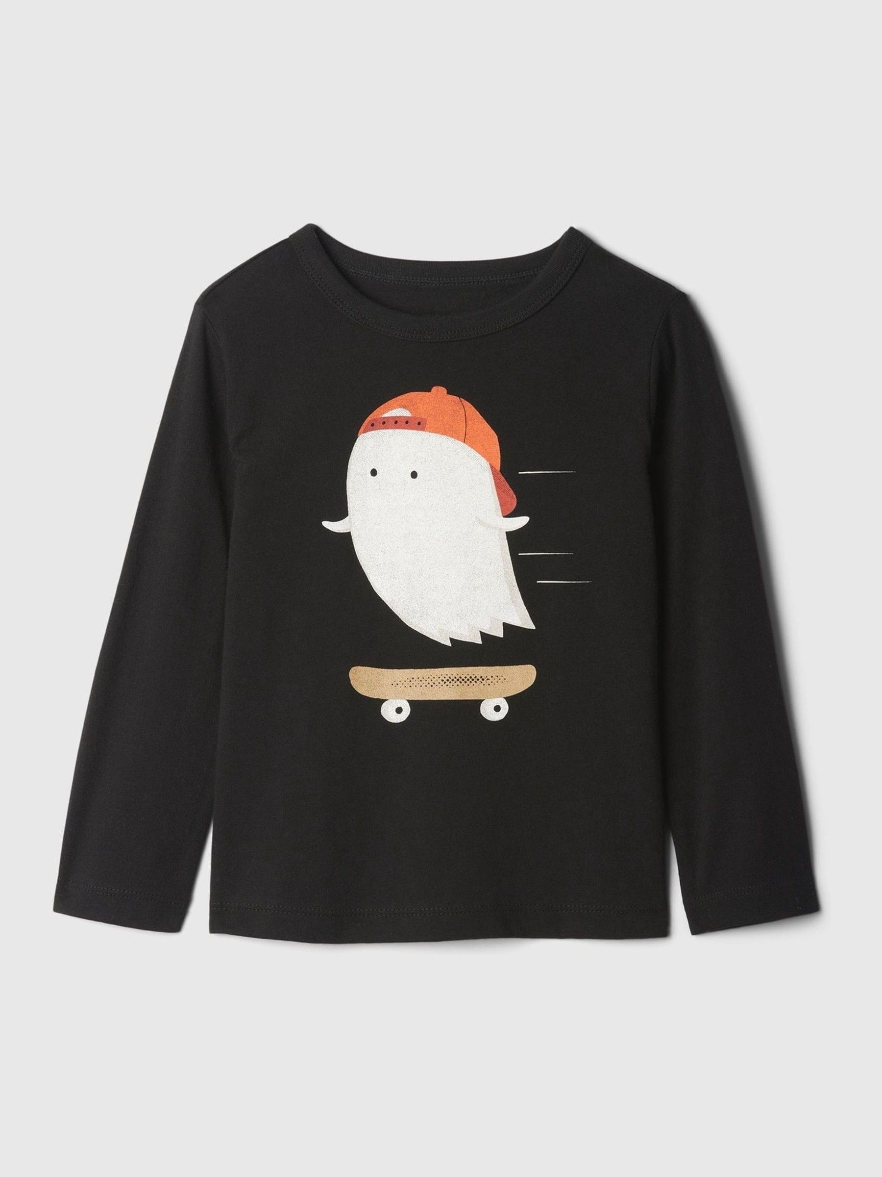 Black Halloween Ghost Graphic T-Shirt (6mths-5yrs) - Image 1 of 4