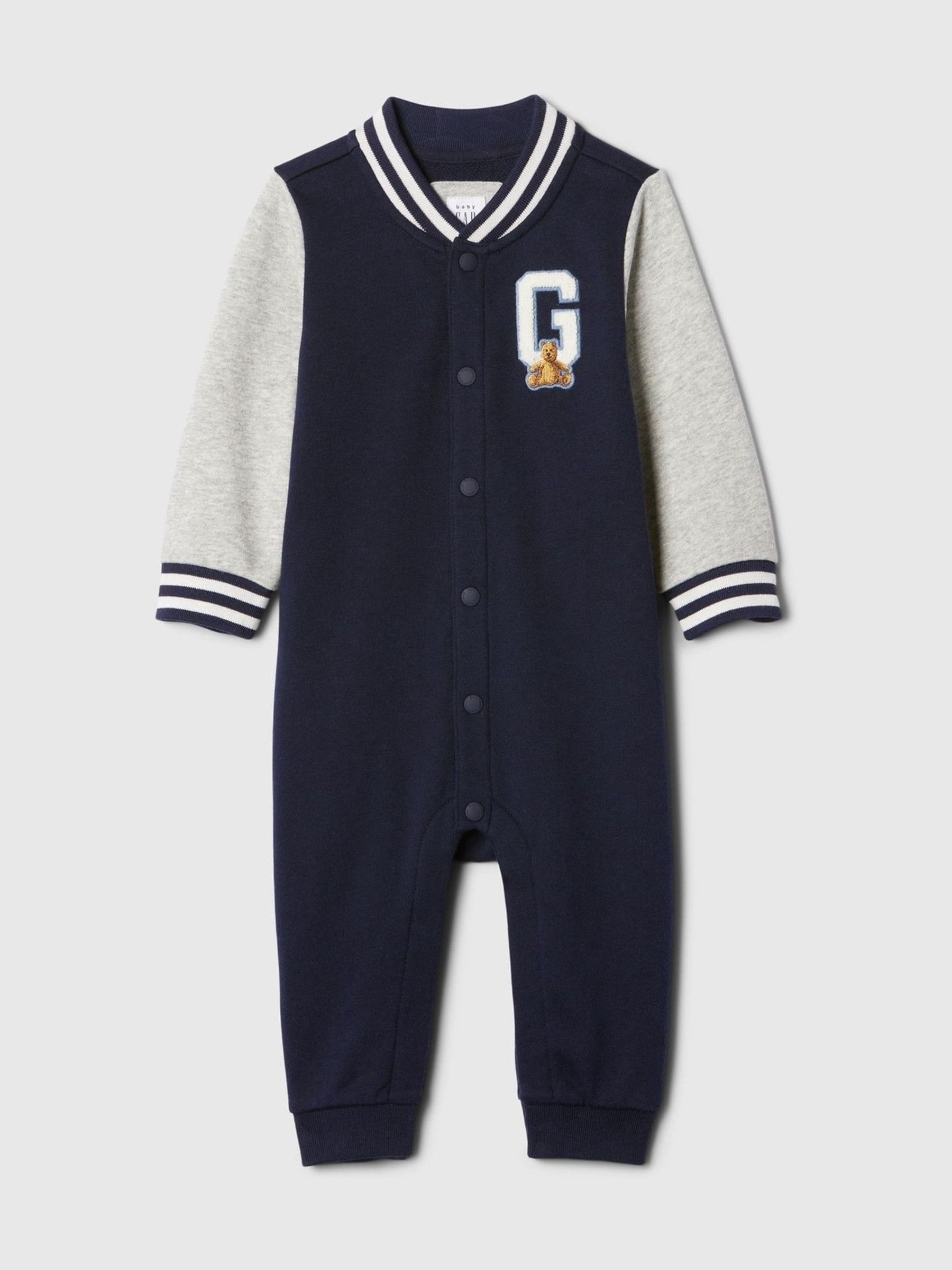 Blue Brannan Bear Varsity Romper (Newborn-24mths) - Image 1 of 2