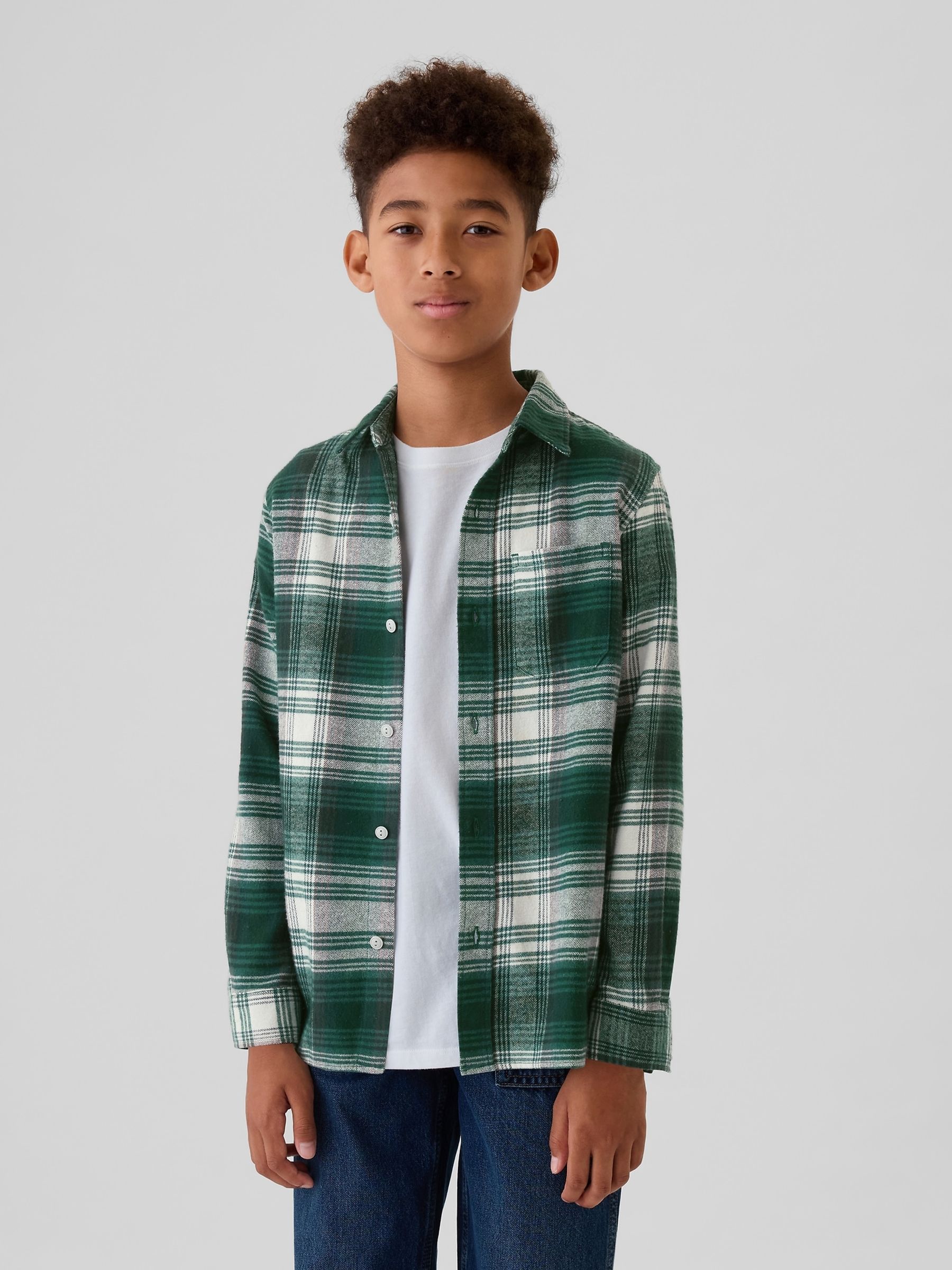 Green Check Organic Cotton Flannel Shirt (4-13yrs) - Image 1 of 5