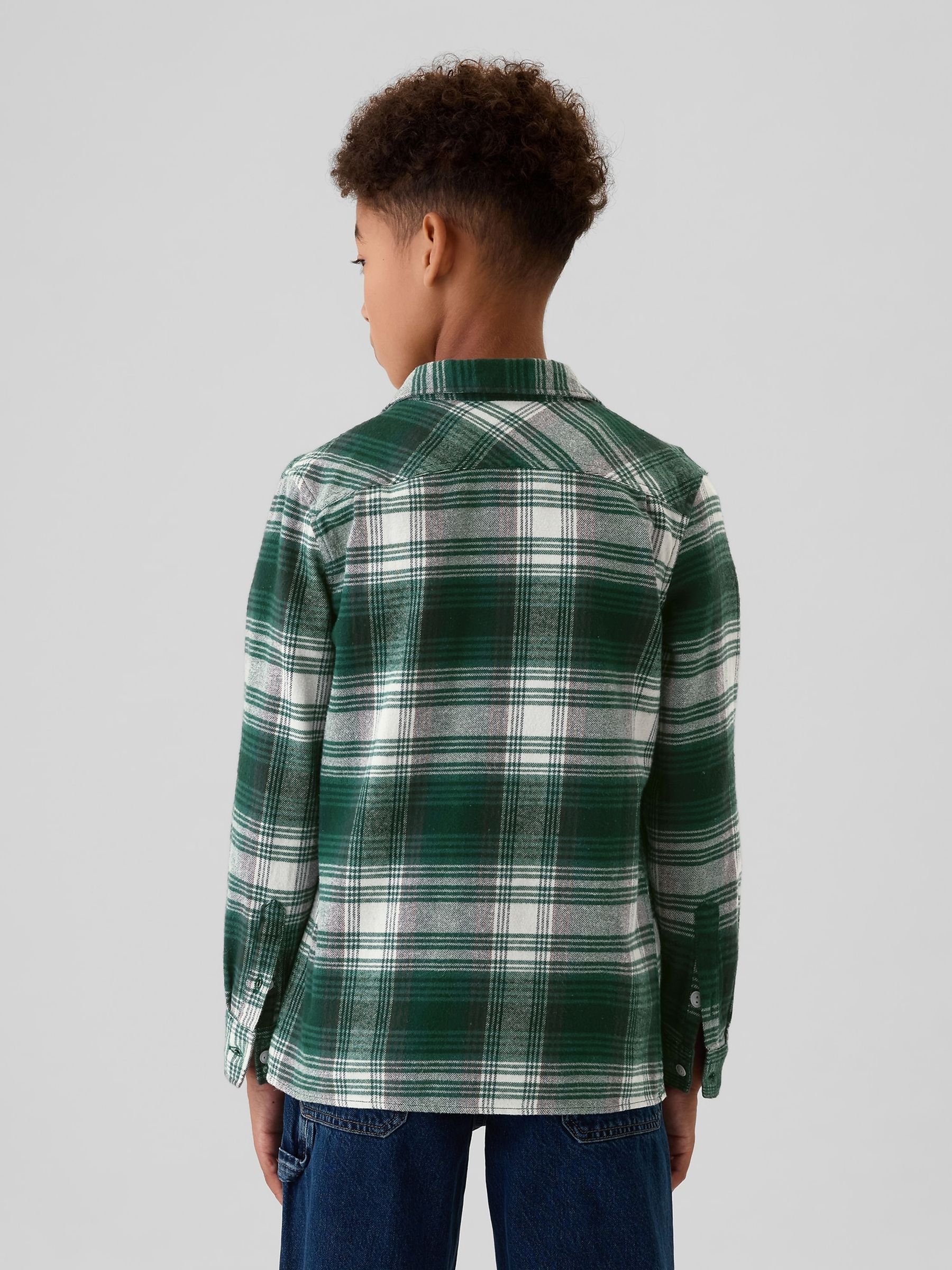 Green Check Organic Cotton Flannel Shirt (4-13yrs) - Image 2 of 5