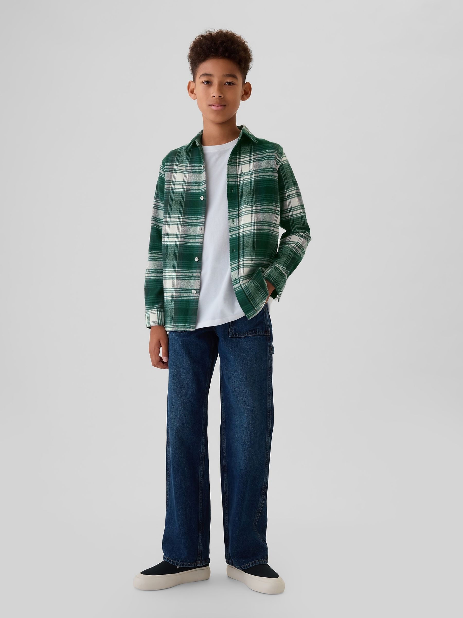 Green Check Organic Cotton Flannel Shirt (4-13yrs) - Image 3 of 5