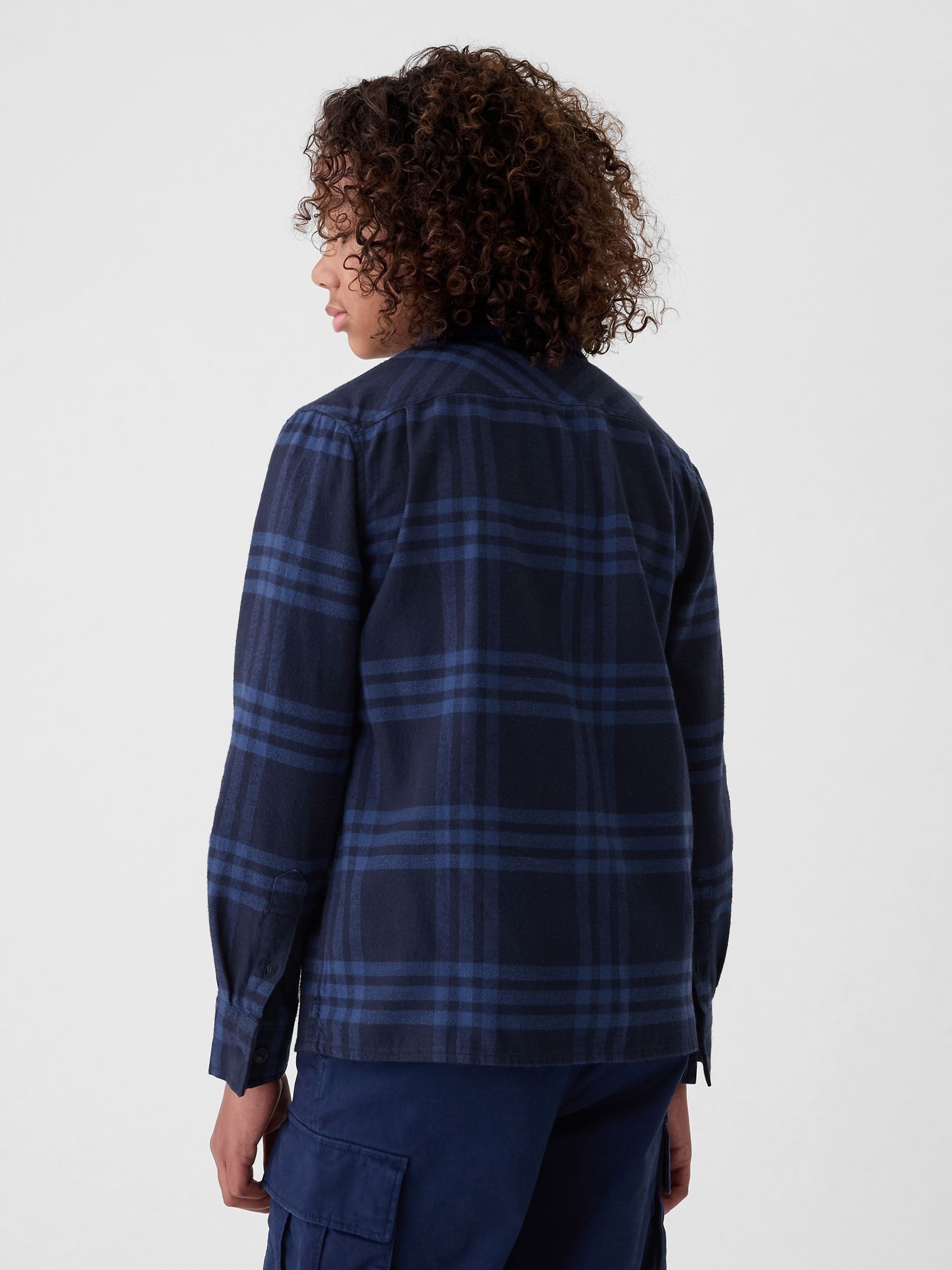 Navy/Blue Check Organic Cotton Flannel Shirt (4-13yrs) - Image 2 of 5