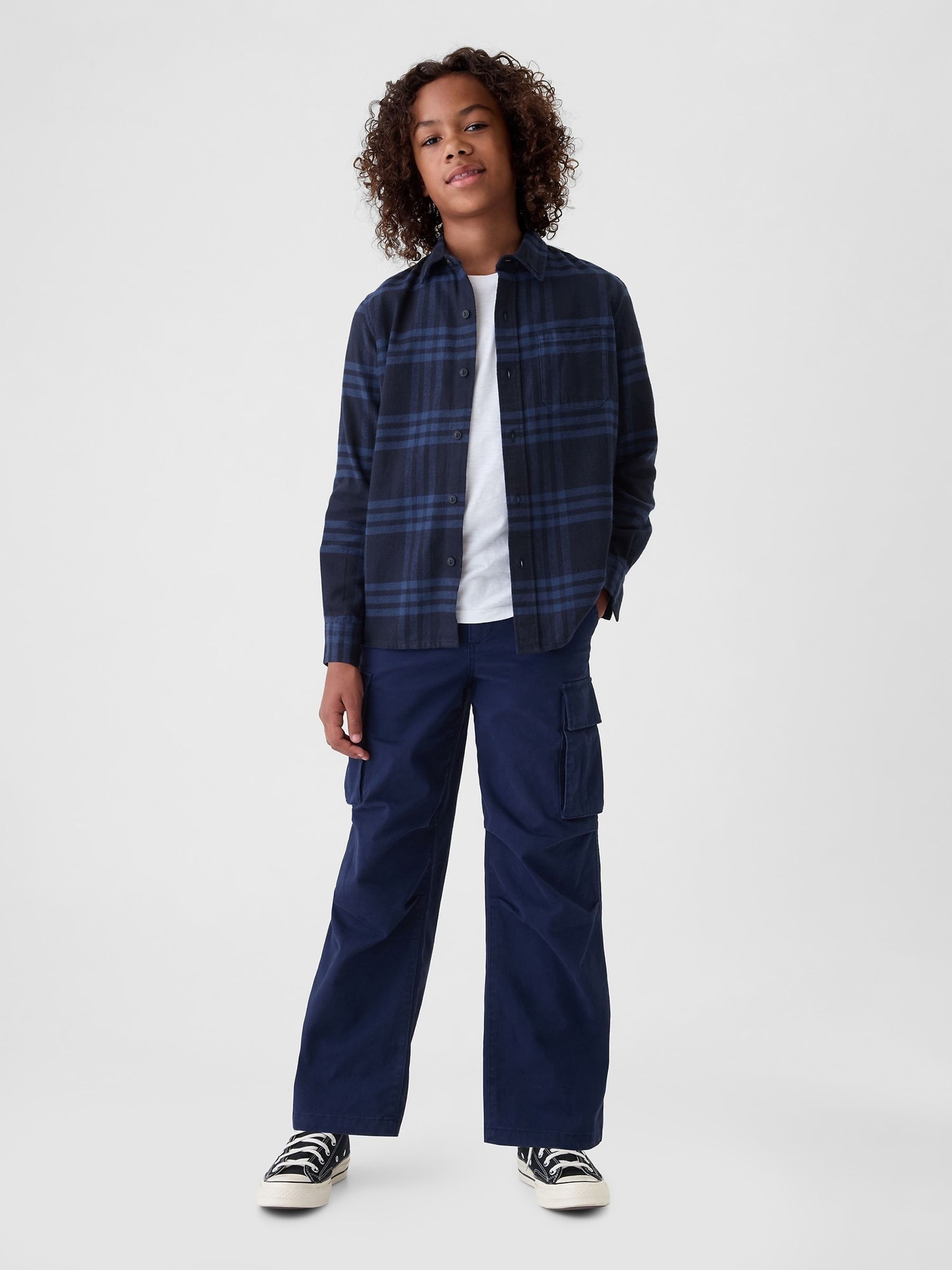 Navy/Blue Check Organic Cotton Flannel Shirt (4-13yrs) - Image 3 of 5