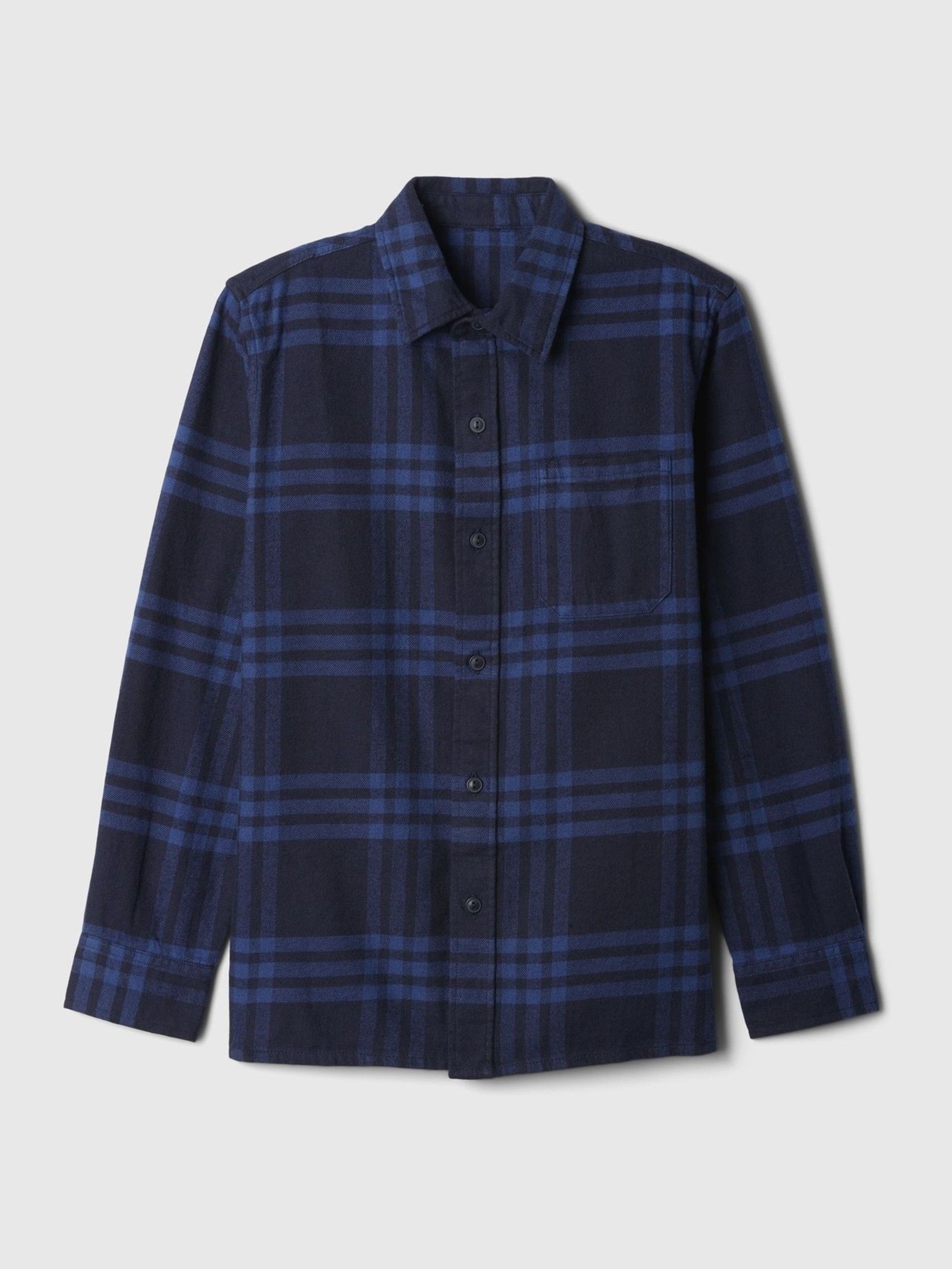 Navy/Blue Check Organic Cotton Flannel Shirt (4-13yrs) - Image 4 of 5