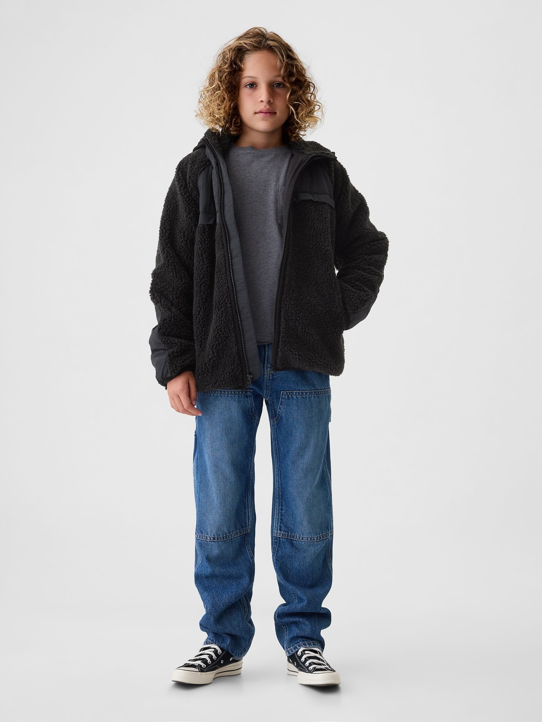 Black Sherpa Zip Up Hooded Fleece (4-13yrs) - Image 3 of 5