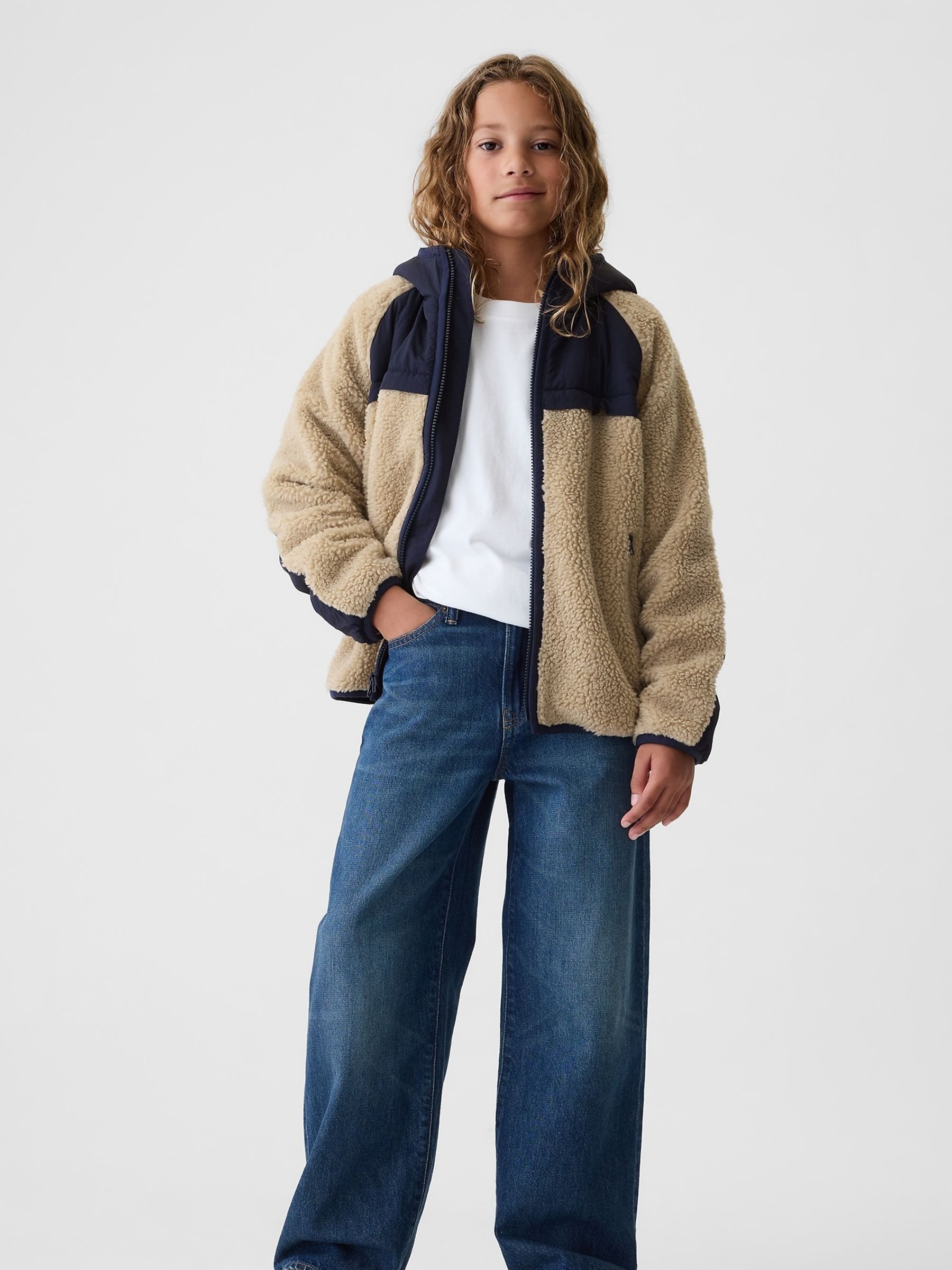 Beige Sherpa Zip Up Hooded Fleece (4-13yrs) - Image 3 of 5