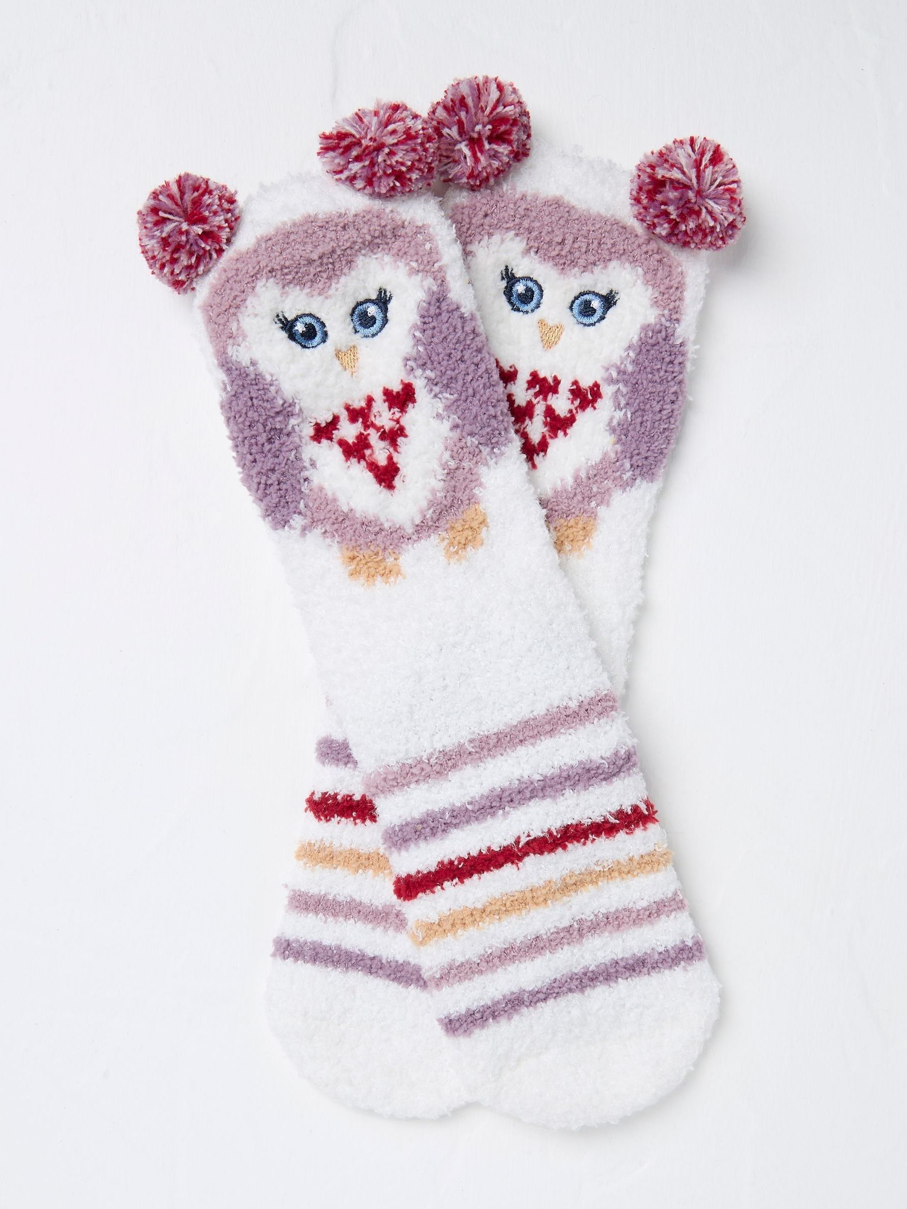 Ivory Owl Fluffy Socks - Image 1 of 2 Ivory Owl Fluffy Socks - Image 1 of 2