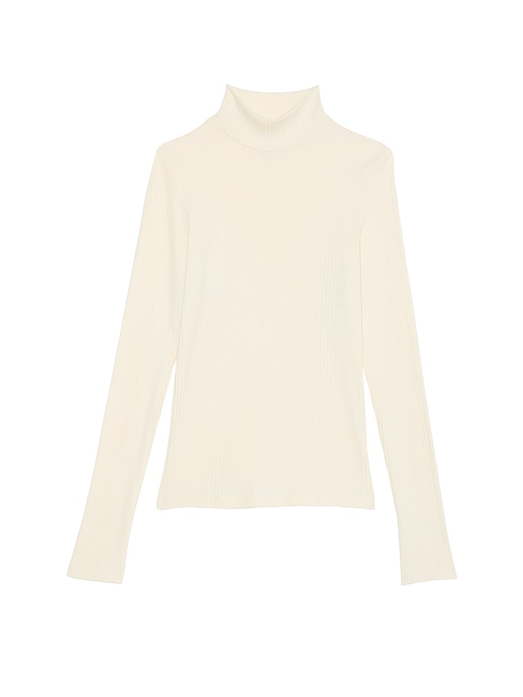 White Shell Ribbed Mock Neck Long Sleeve T-Shirt - Image 3 of 4