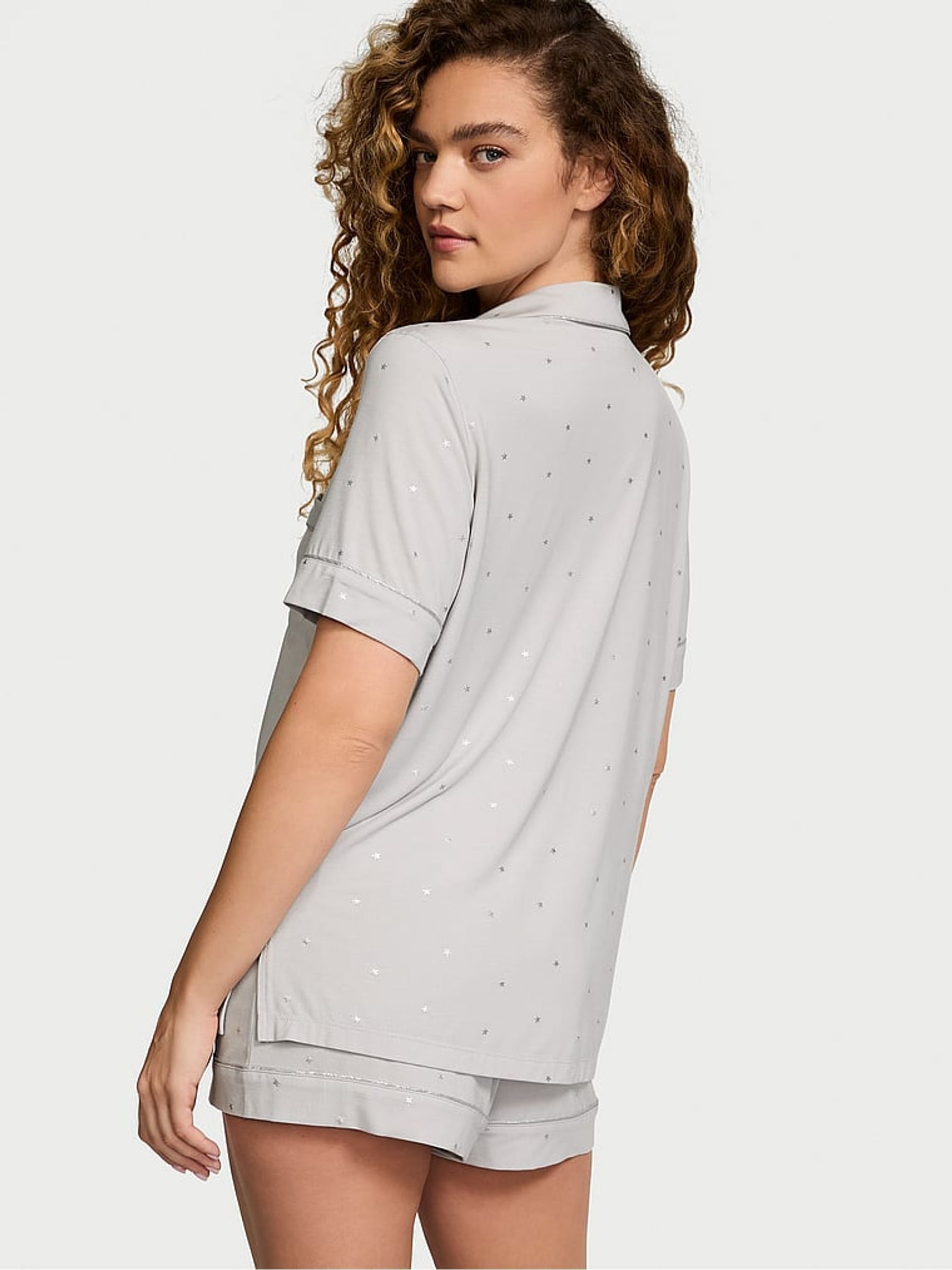 Silver Pearl Foil Stars Grey Modal Short Pyjama Set - Image 2 of 4