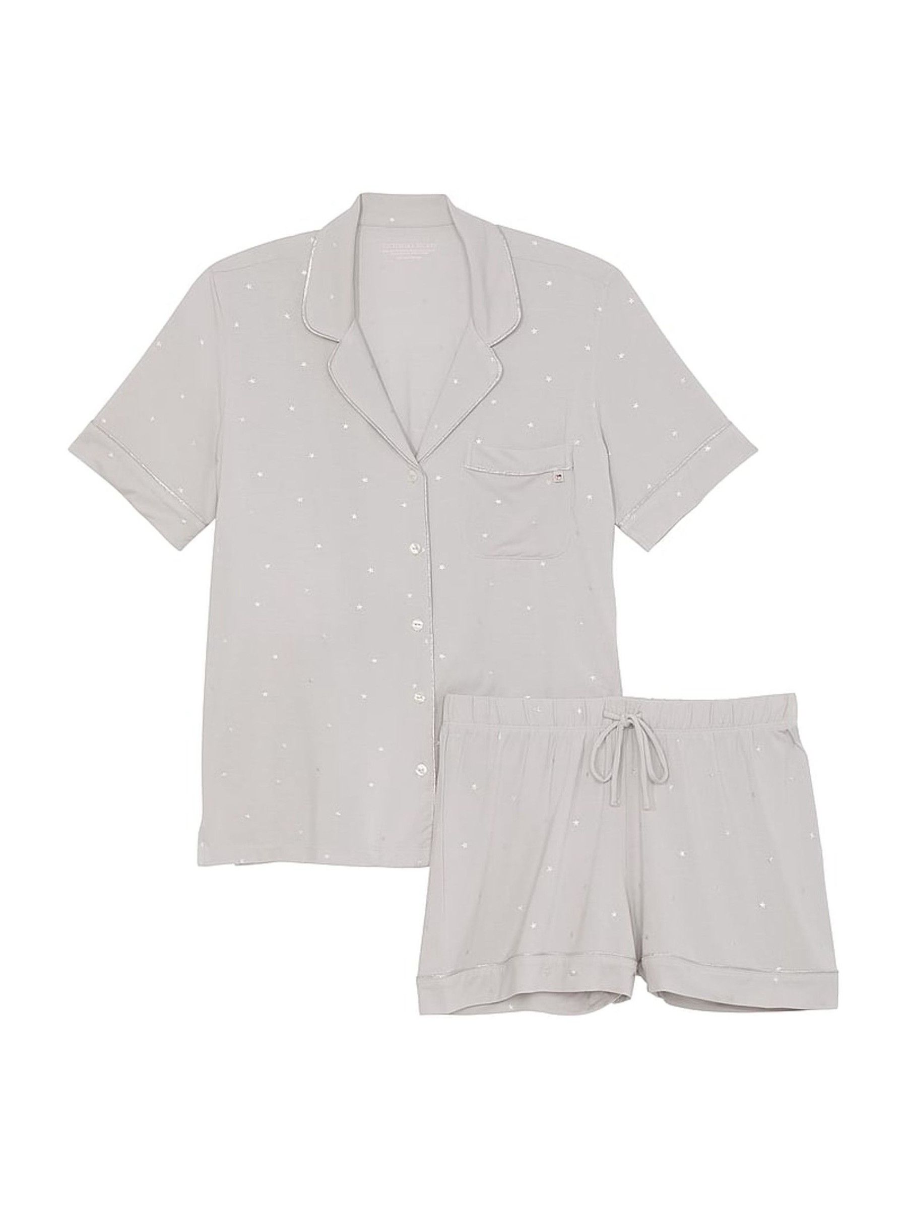 Silver Pearl Foil Stars Grey Modal Short Pyjama Set - Image 3 of 4