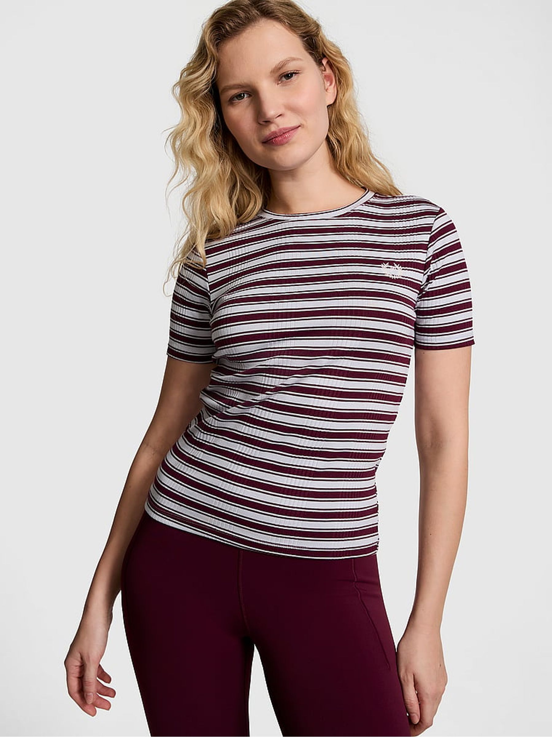 Purple Rose Stripe Ribbed Short Sleeve T-Shirt - Image 1 of 4