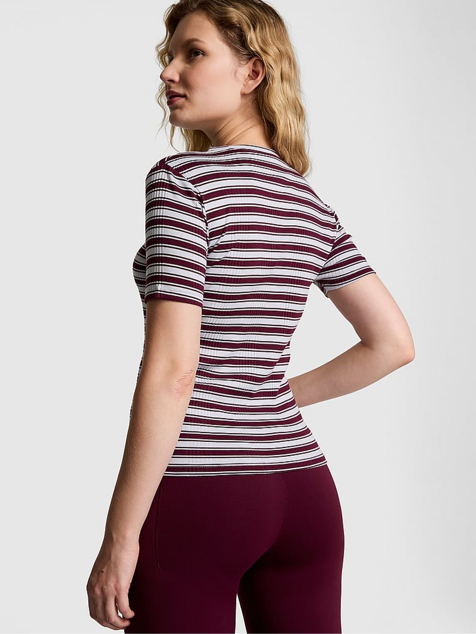 Purple Rose Stripe Ribbed Short Sleeve T-Shirt - Image 2 of 4