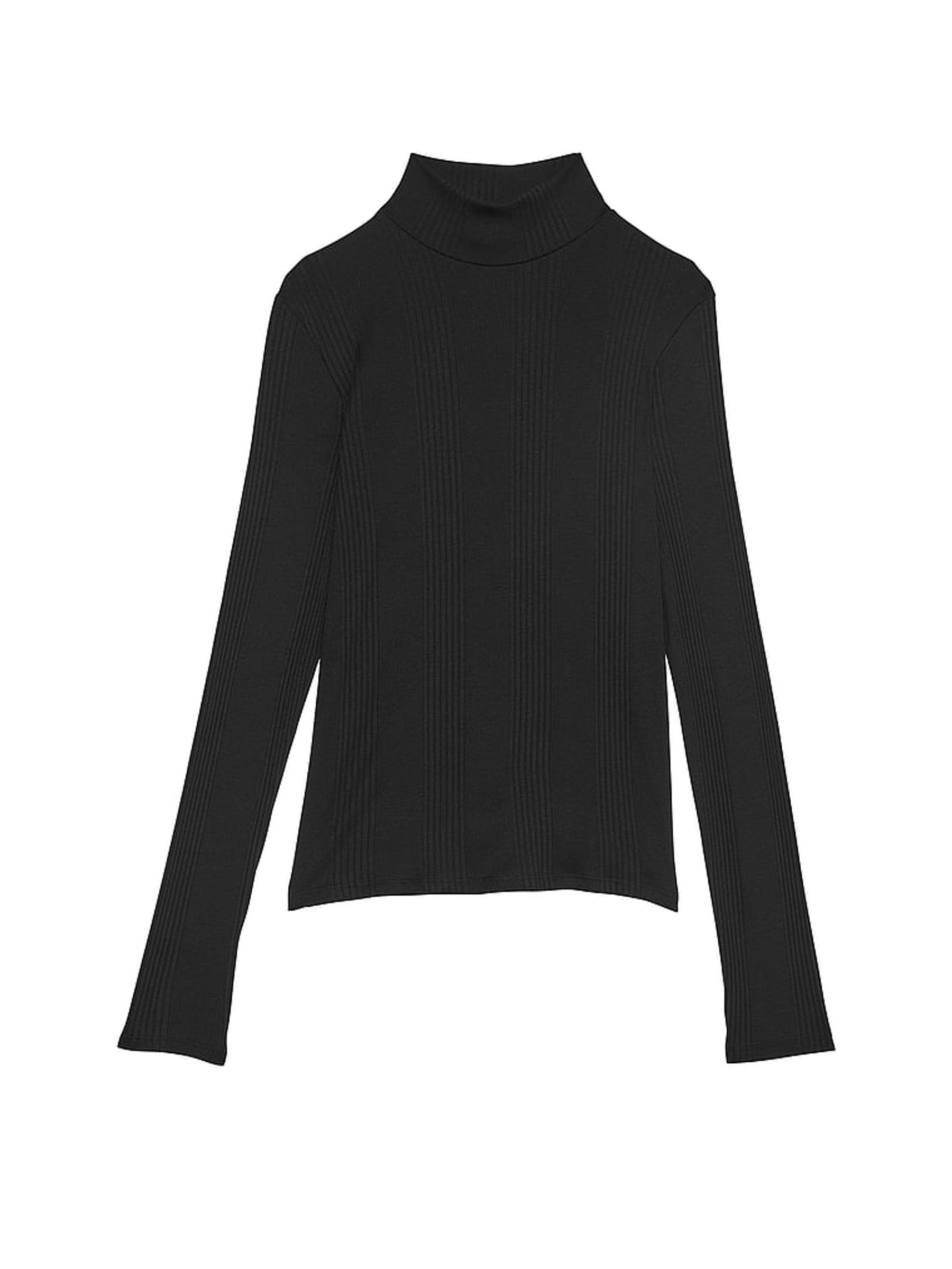 Black Ribbed Mock Neck Long Sleeve T-Shirt - Image 3 of 3