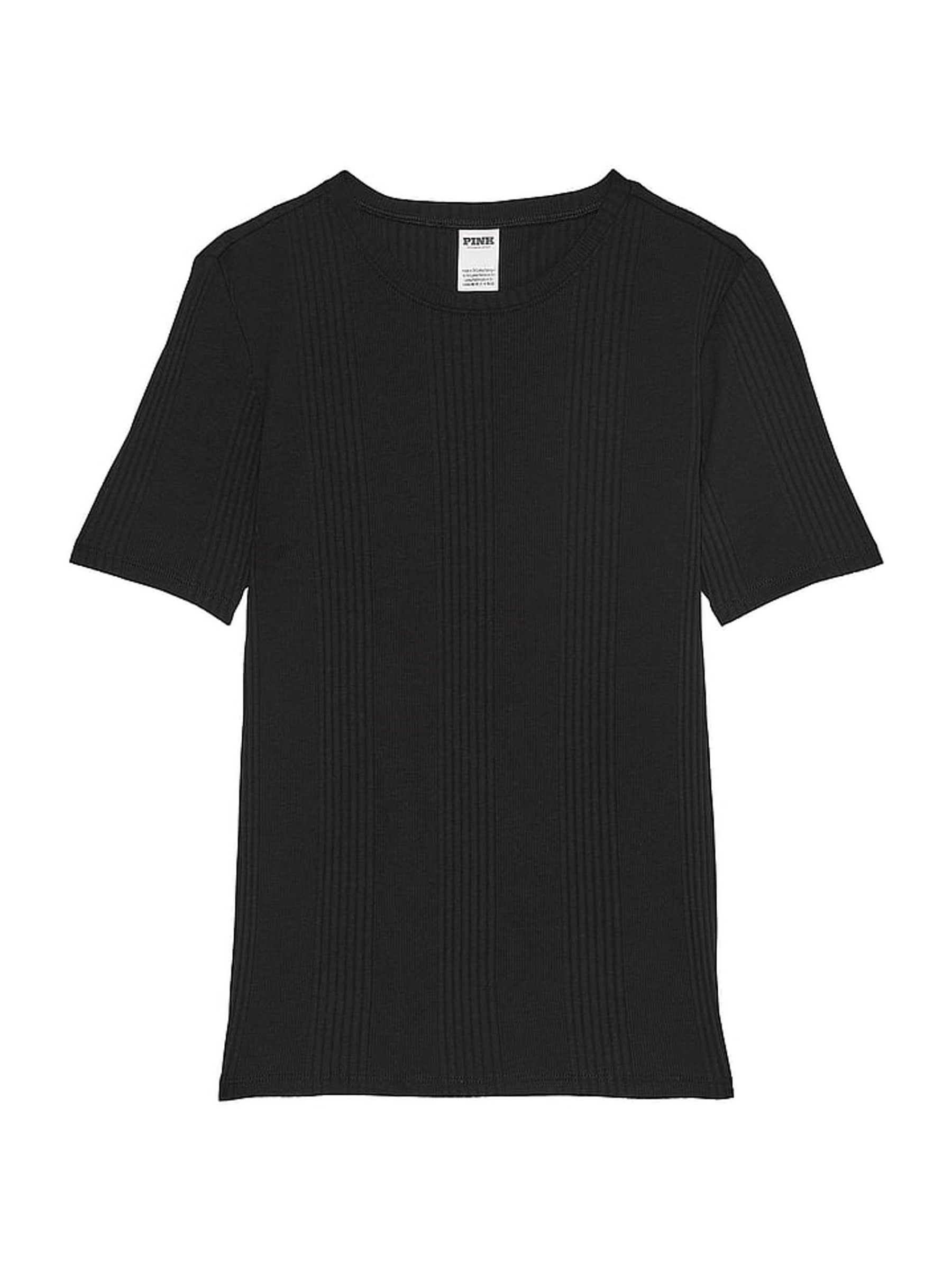 Black Ribbed Short Sleeve T-Shirt - Image 3 of 4