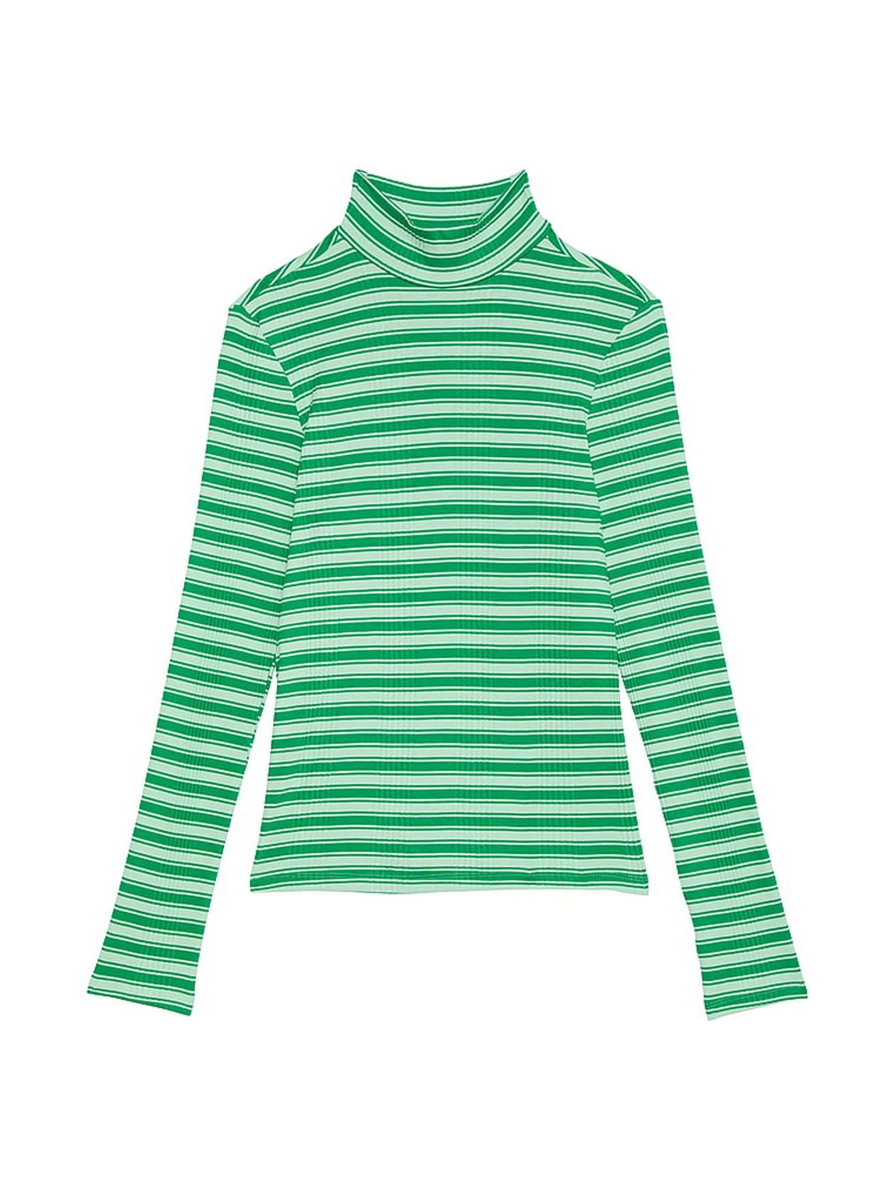Verdant Green Stripe Ribbed Mock Neck Long Sleeve T-Shirt - Image 3 of 3