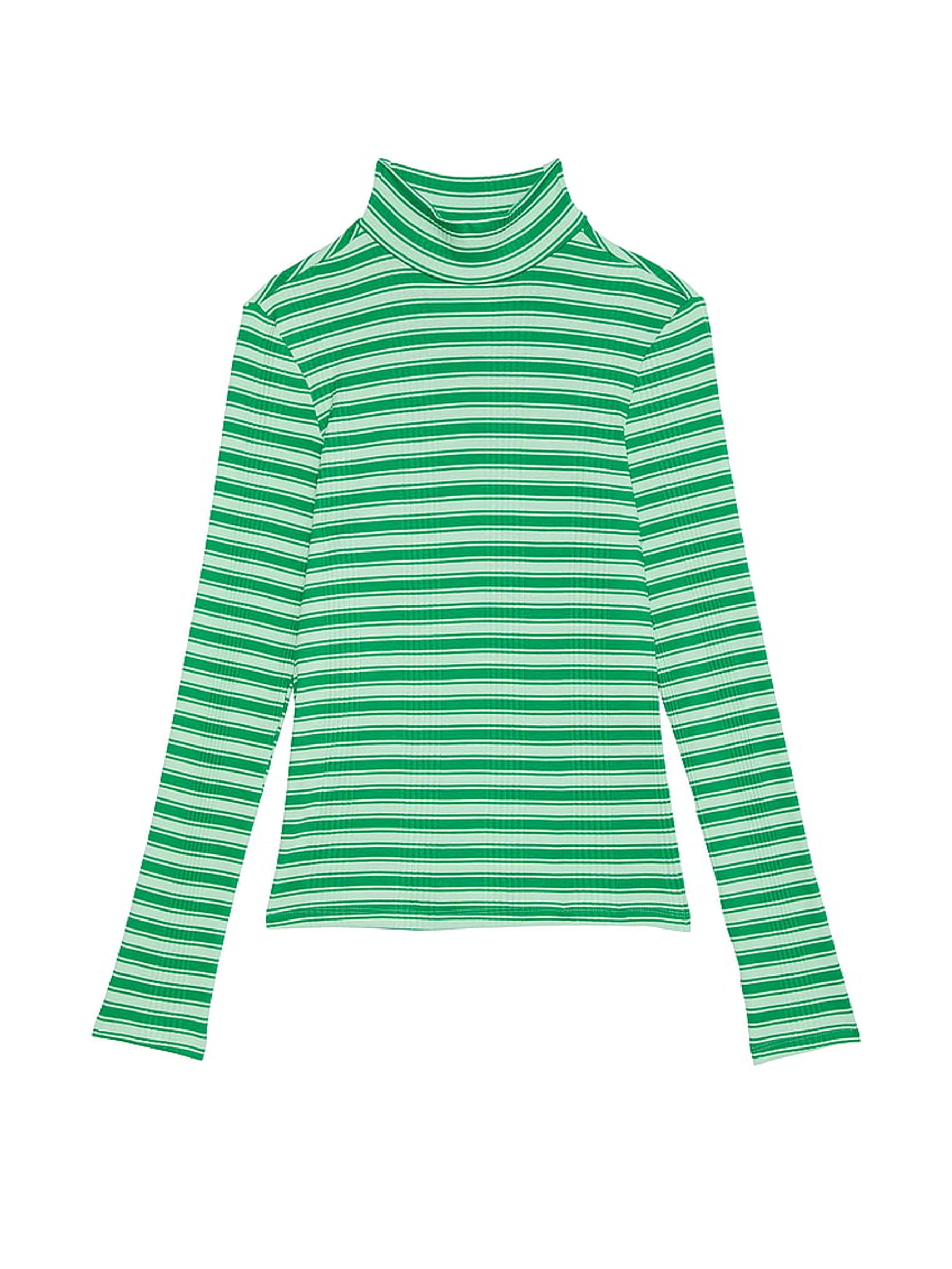 Verdant Green Stripe Ribbed Mock Neck Long Sleeve T-Shirt - Image 3 of 5