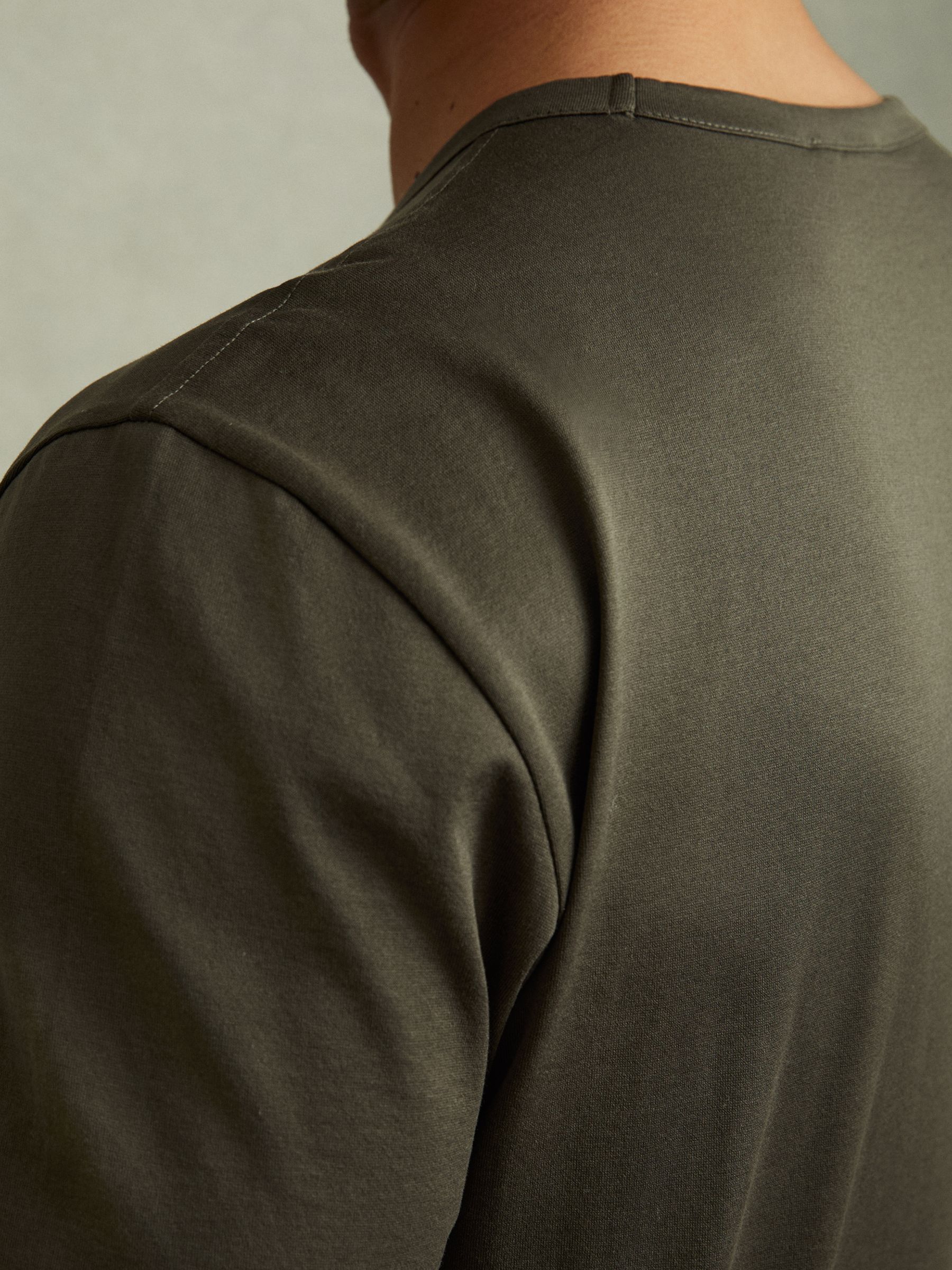 Mercerised Crew Neck T-shirt in Dusty Olive - Image 3 of 5