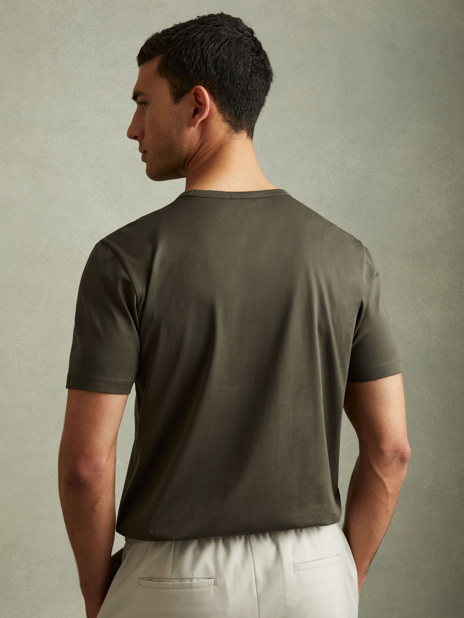 Mercerised Crew Neck T-shirt in Dusty Olive - Image 4 of 5
