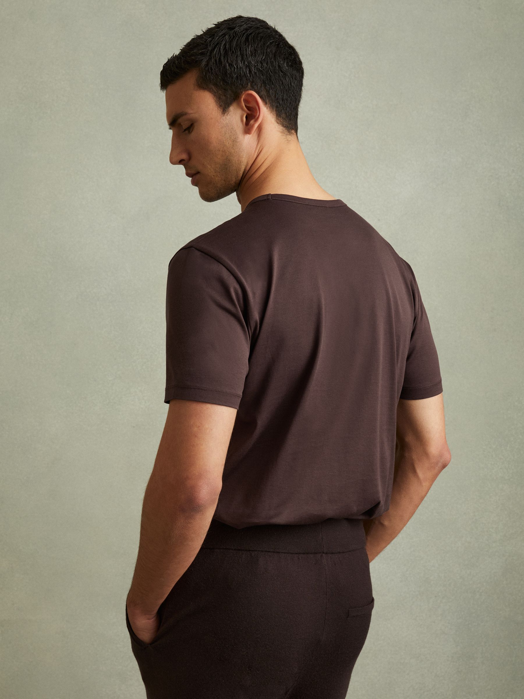 Mercerised Crew Neck T-shirt in Hazel - Image 4 of 5