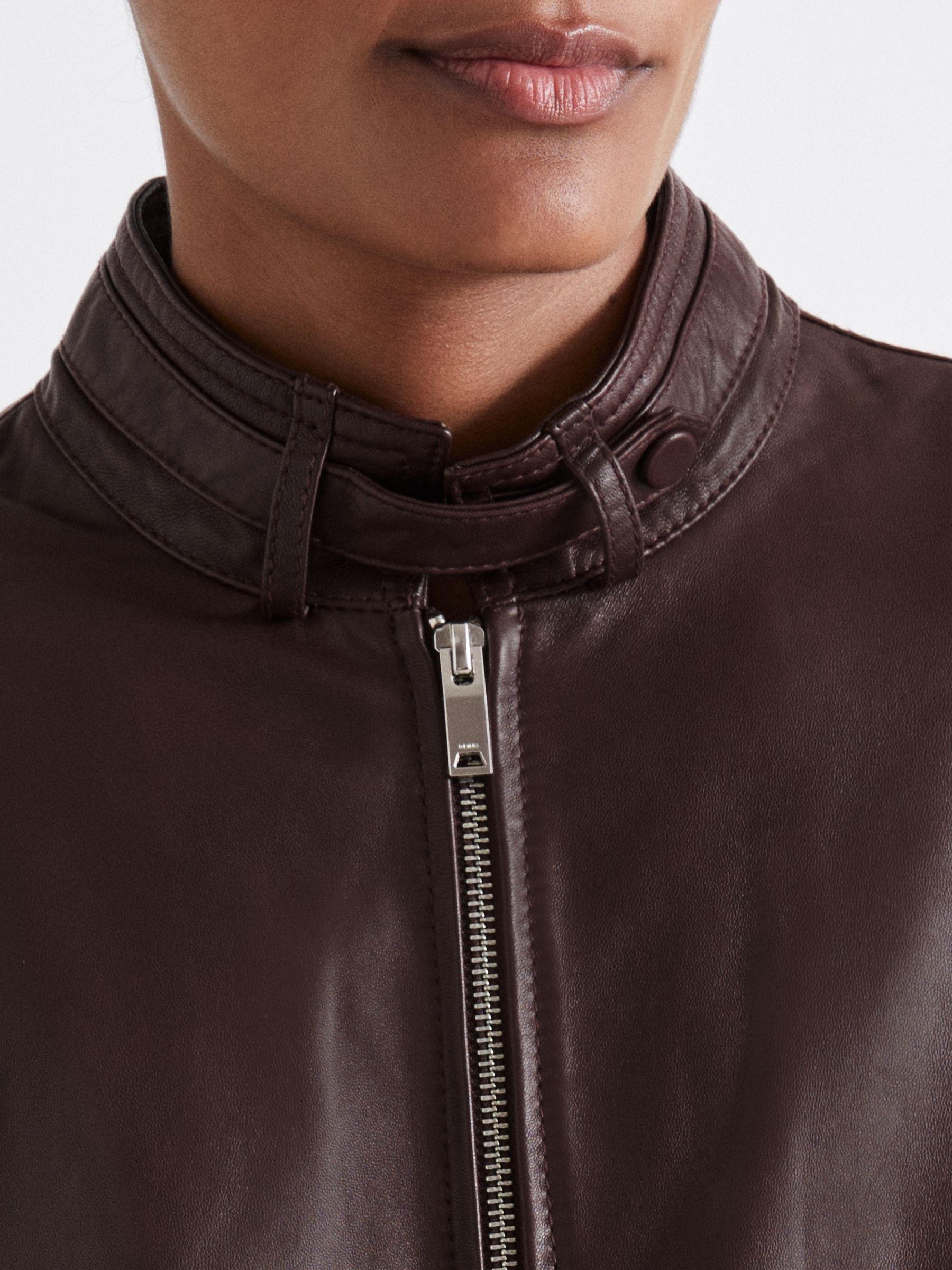 Atelier Leather Latched-Collar Bomber Jacket in Berry - Image 5 of 6