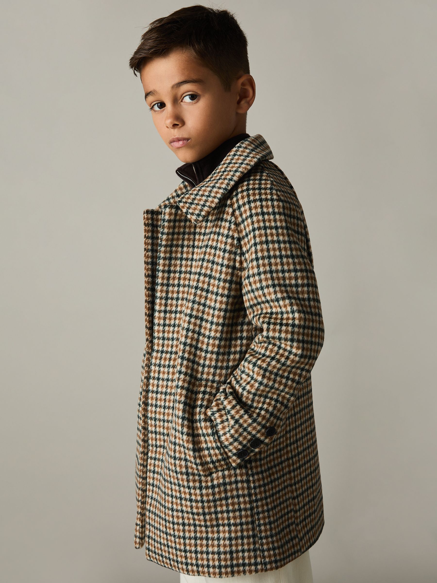 Wool-Blend Shephard’s-Check Coat in Brown Multi - Image 1 of 4