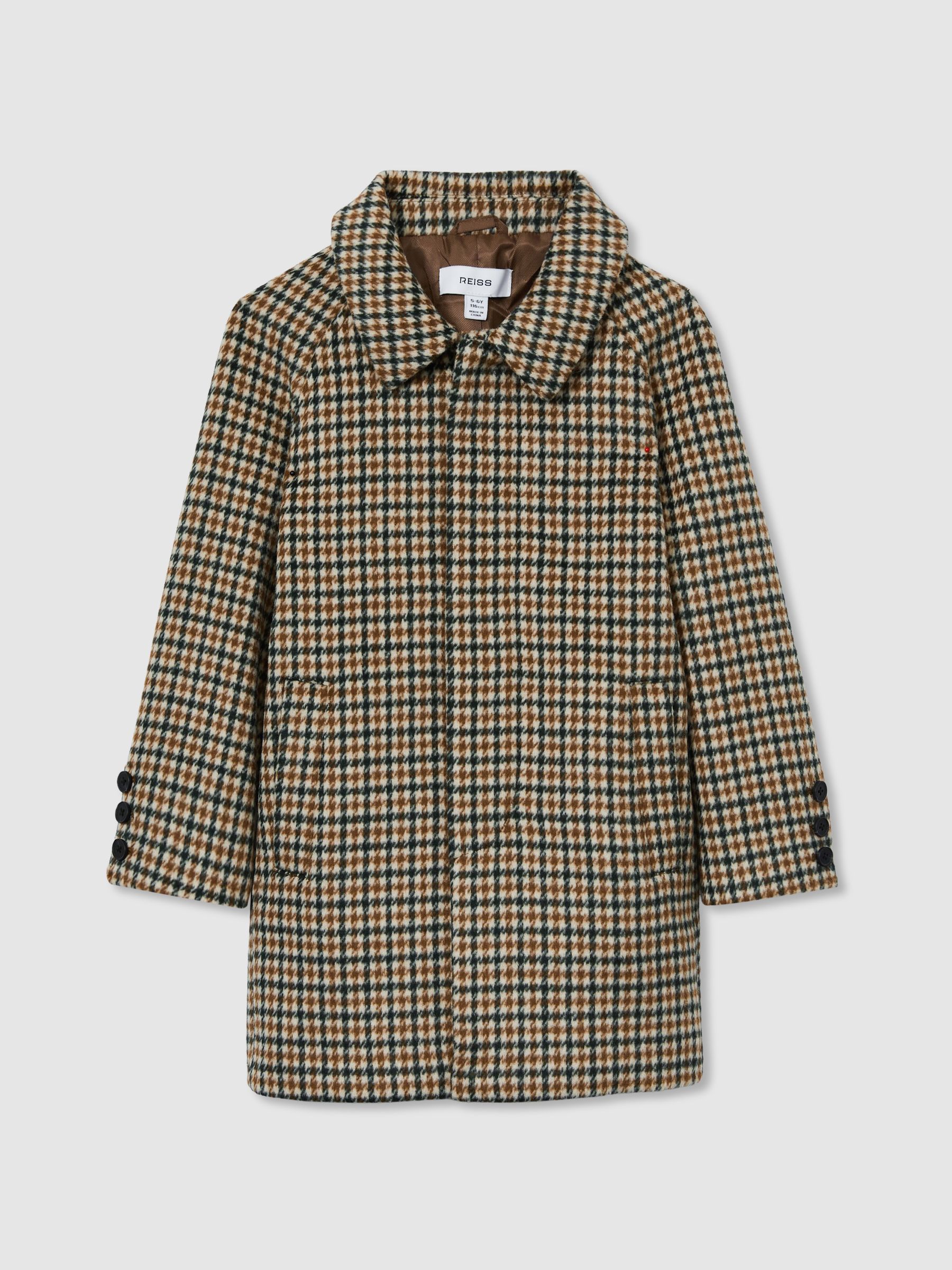 Wool-Blend Shephard’s-Check Coat in Brown Multi - Image 2 of 4
