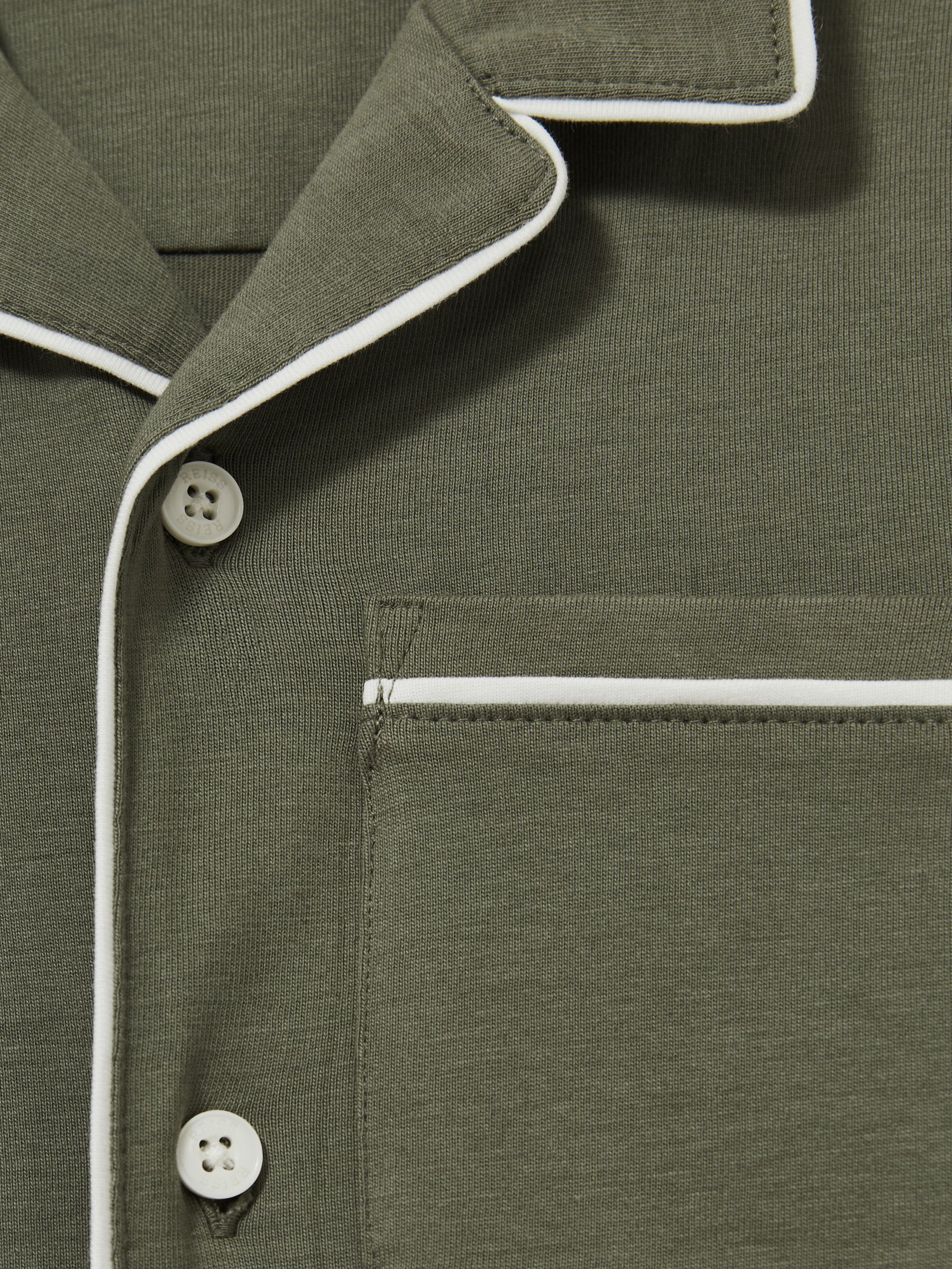 Brushed-Cotton Piped-Trim Pyjama Set in Sage Green - Image 6 of 6