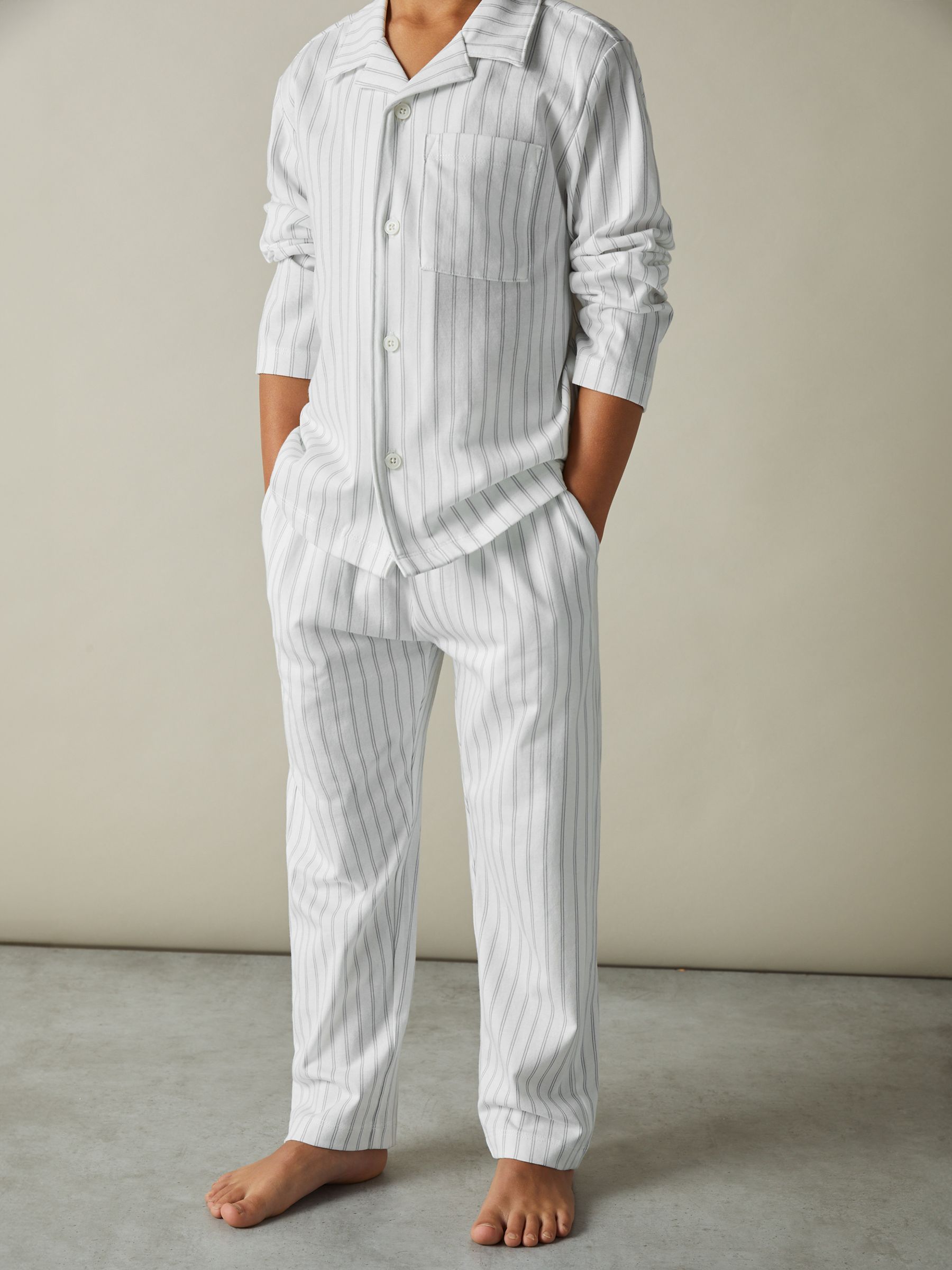 13-14 yrs Brushed-Cotton Striped Pyjamas Set in Soft Grey - Image 2 of 4 13-14 yrs Brushed-Cotton Striped Pyjamas Set in Soft Grey - Image 2 of 4