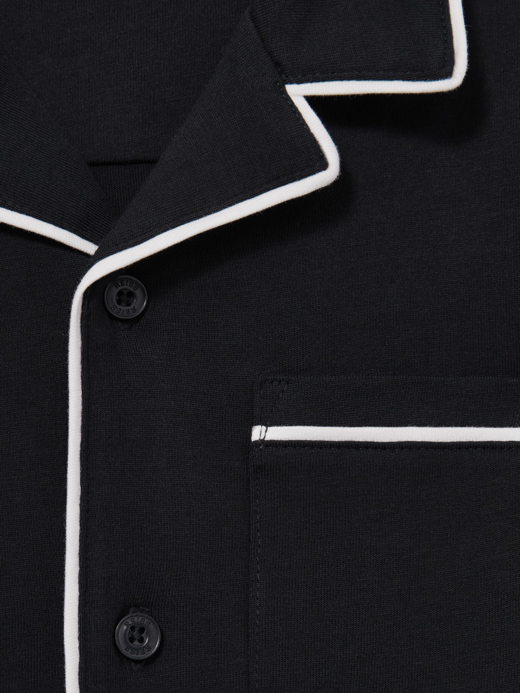 Brushed-Cotton Piped-Trim Pyjamas Set in Navy - Image 4 of 4