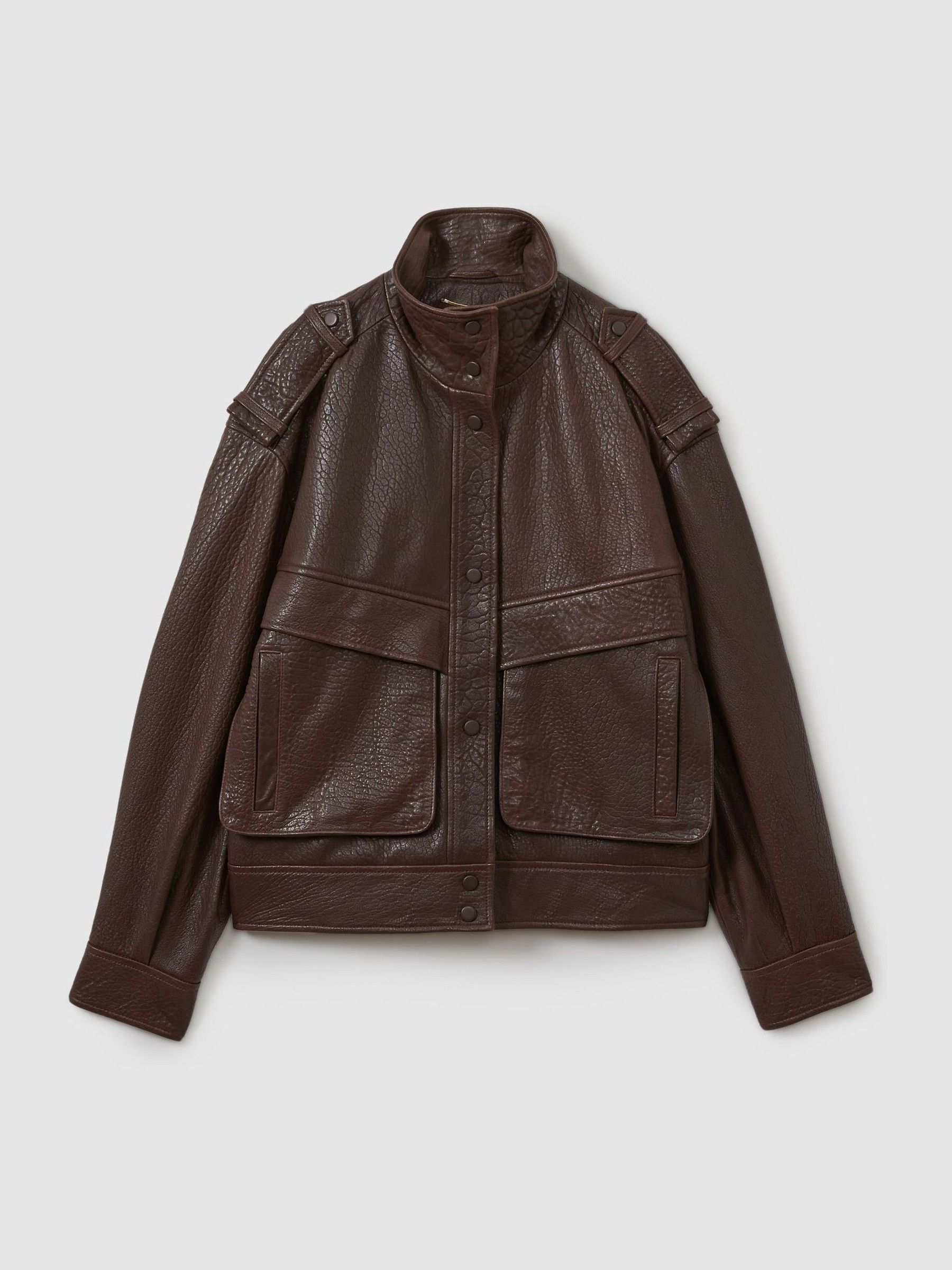 Reiss Atelier Grained Leather Jacket in Chocolate | REISS