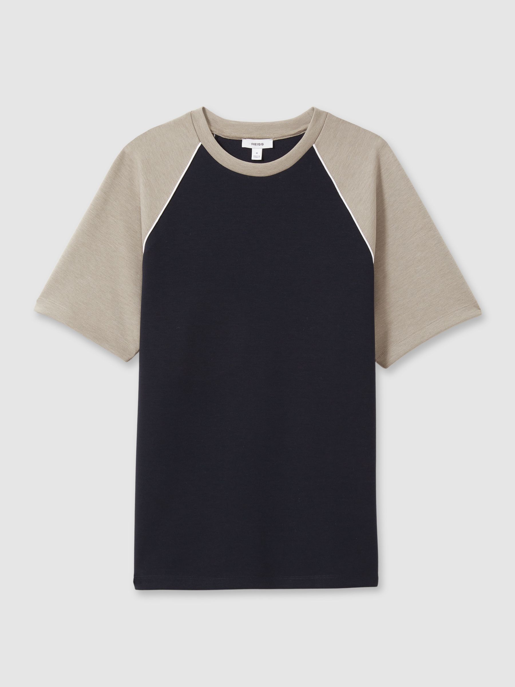 Interlock-Jersey Colour-Block T-Shirt in Navy/Taupe - Image 2 of 6