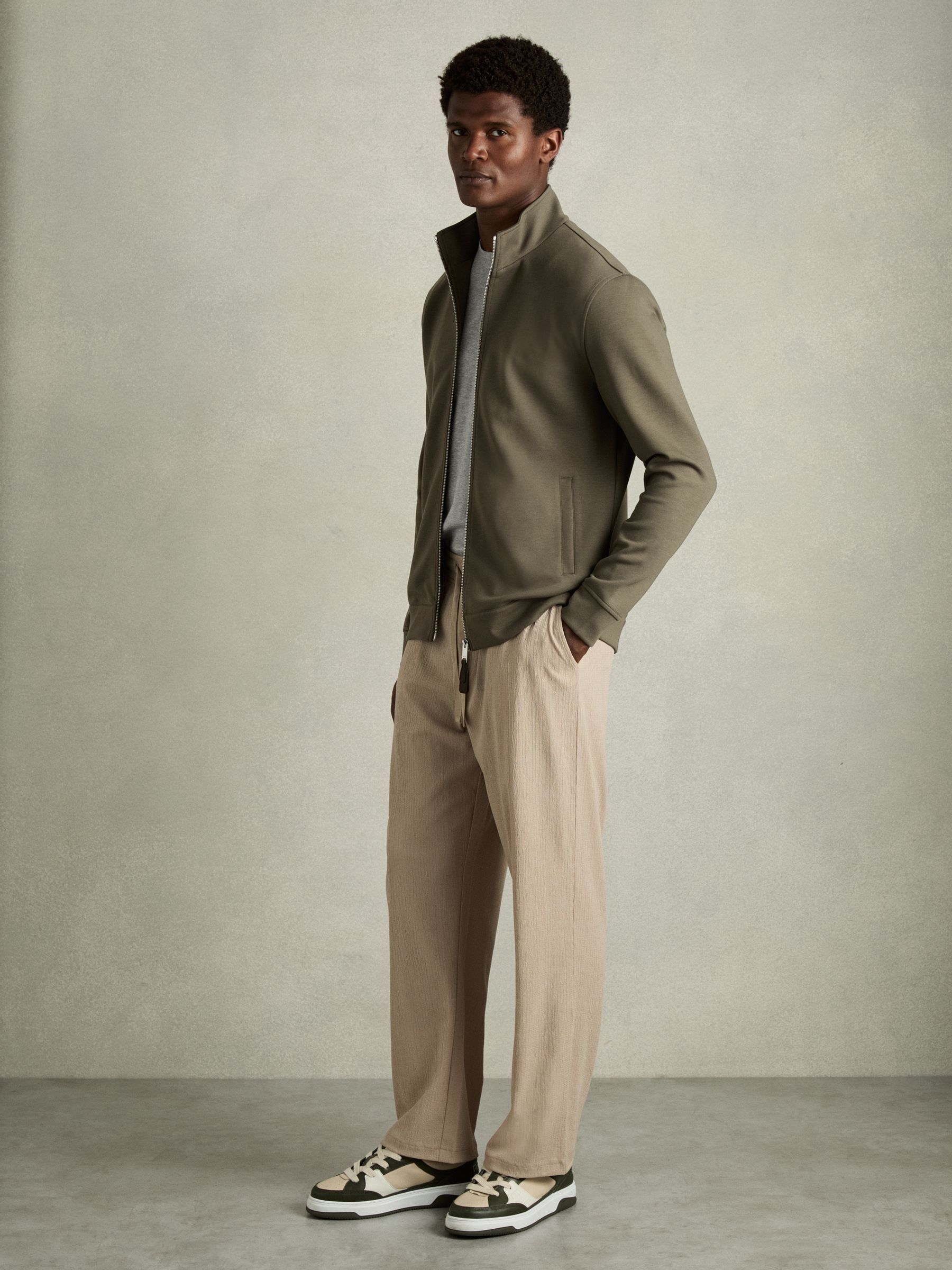 Zipped Interlock-Jersey Jacket in Sage Green - Image 3 of 6