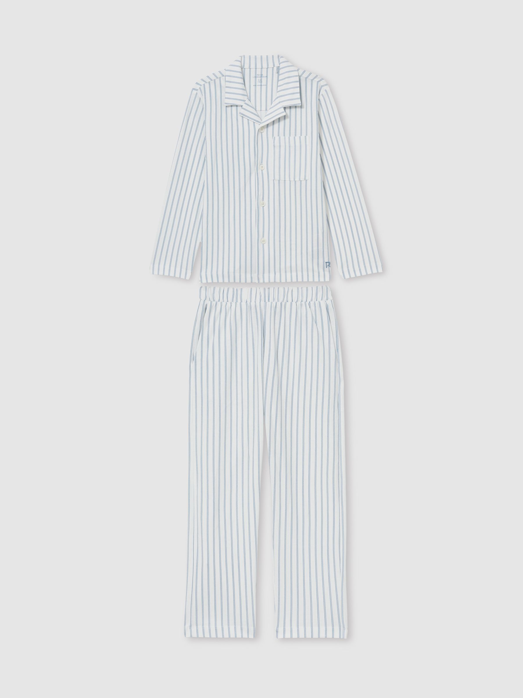 13-14 yrs Brushed-Cotton Striped Pyjama Set in Airforce Blue/White Stripe - Image 1 of 5