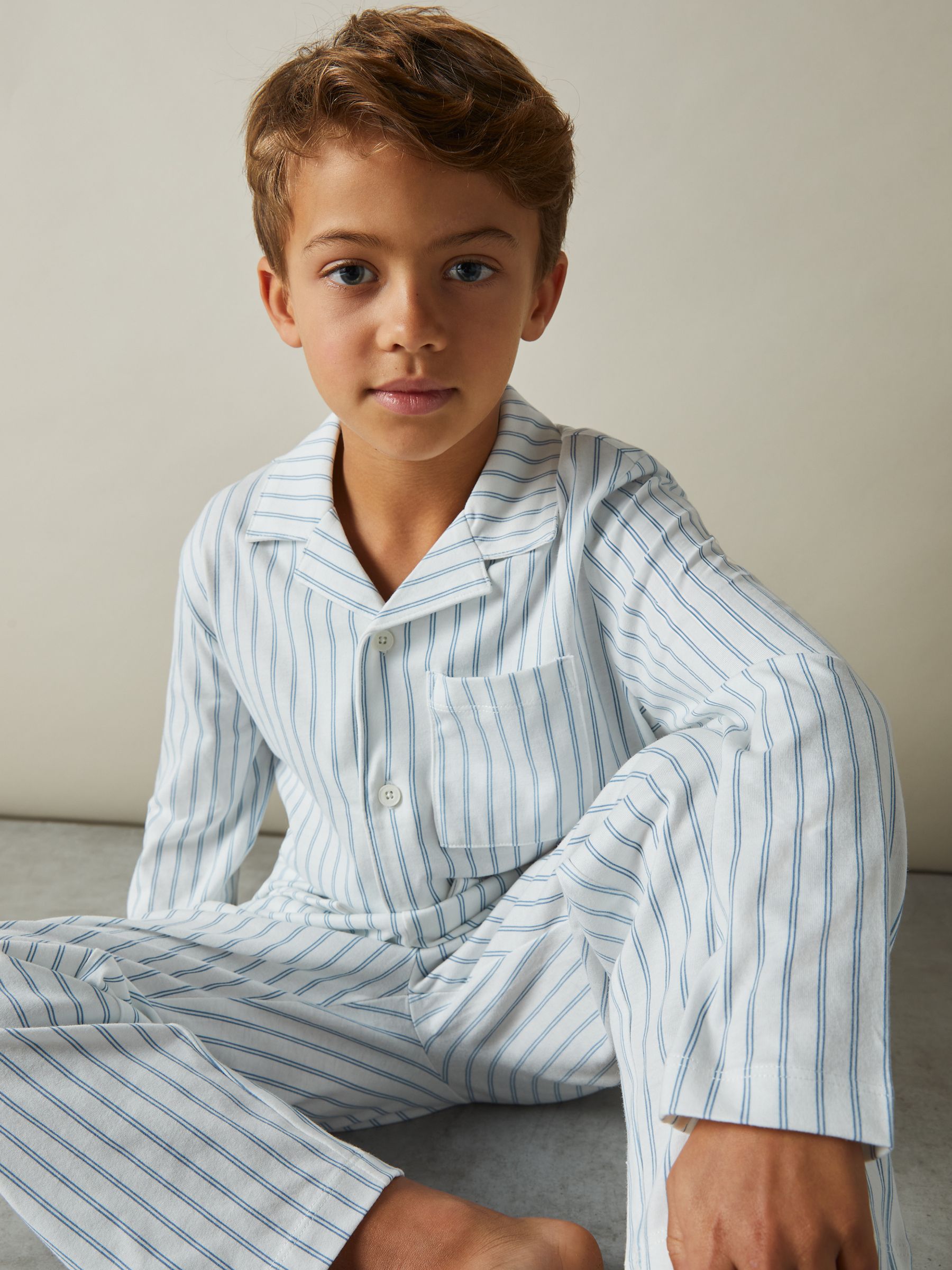 13-14 yrs Brushed-Cotton Striped Pyjama Set in Airforce Blue/White Stripe - Image 2 of 5