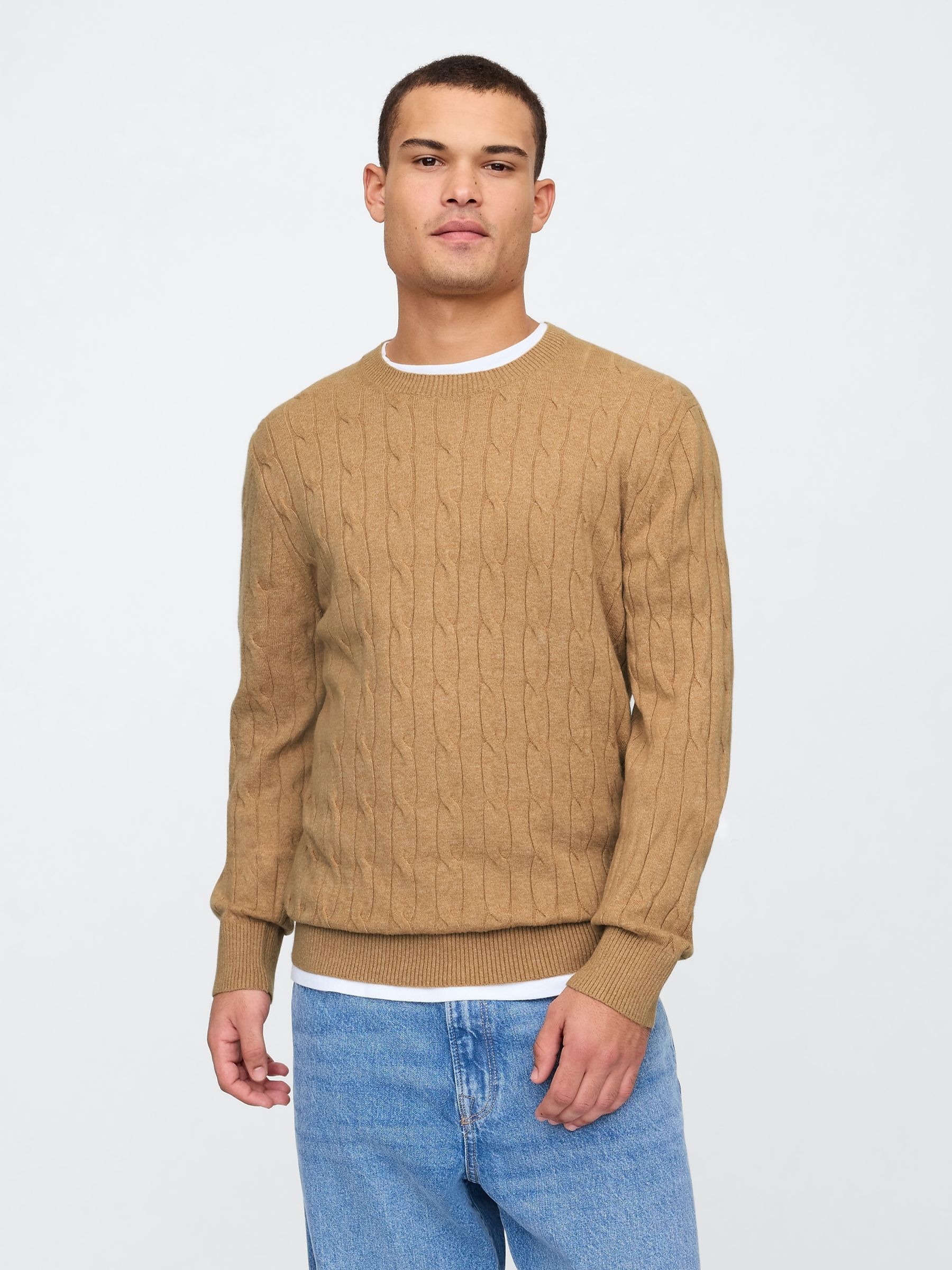 Beige CashSoft Cable Knit Crew Neck Jumper - Image 1 of 4