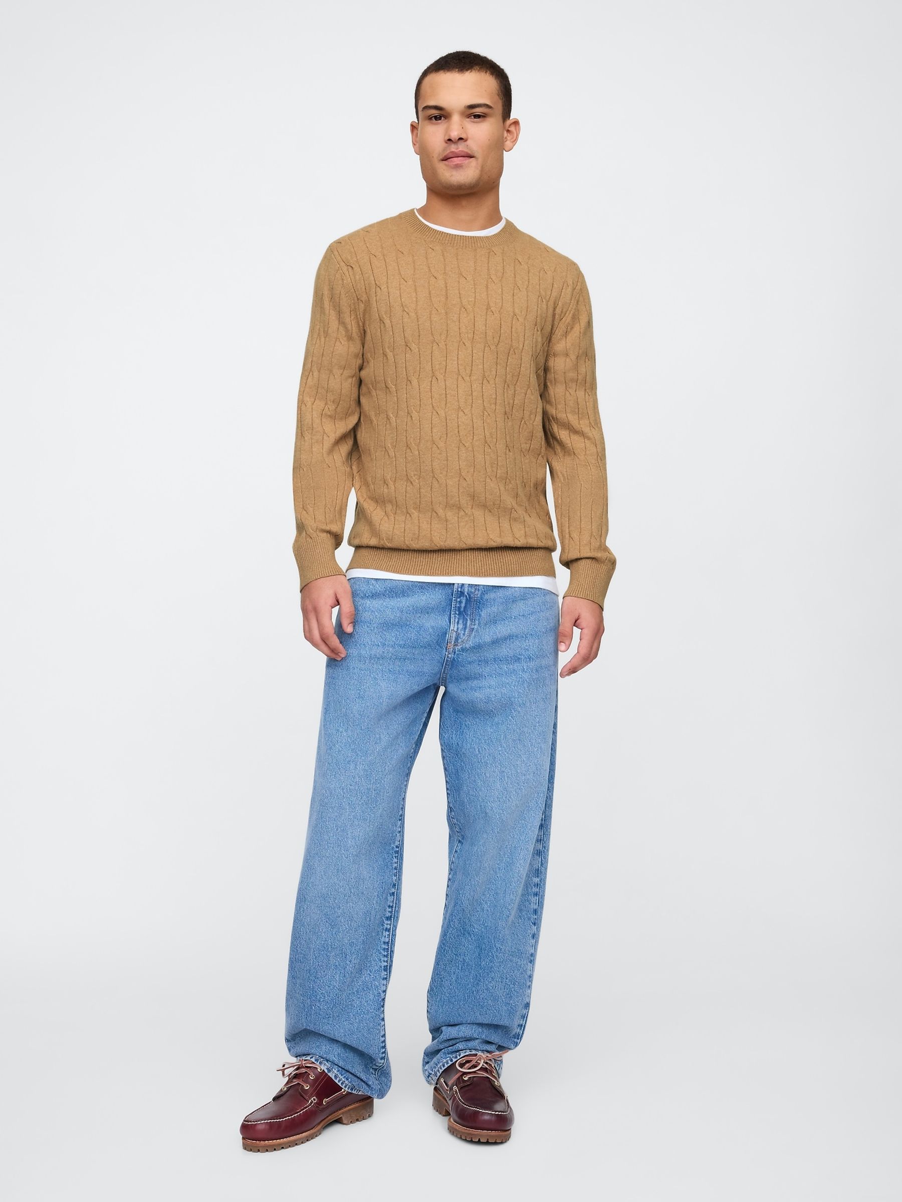 Beige CashSoft Cable Knit Crew Neck Jumper - Image 3 of 4