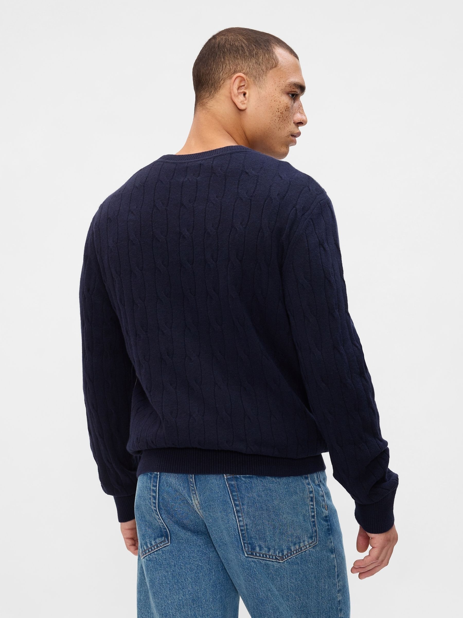 Navy Blue CashSoft Cable Knit Crew Neck Jumper - Image 2 of 4