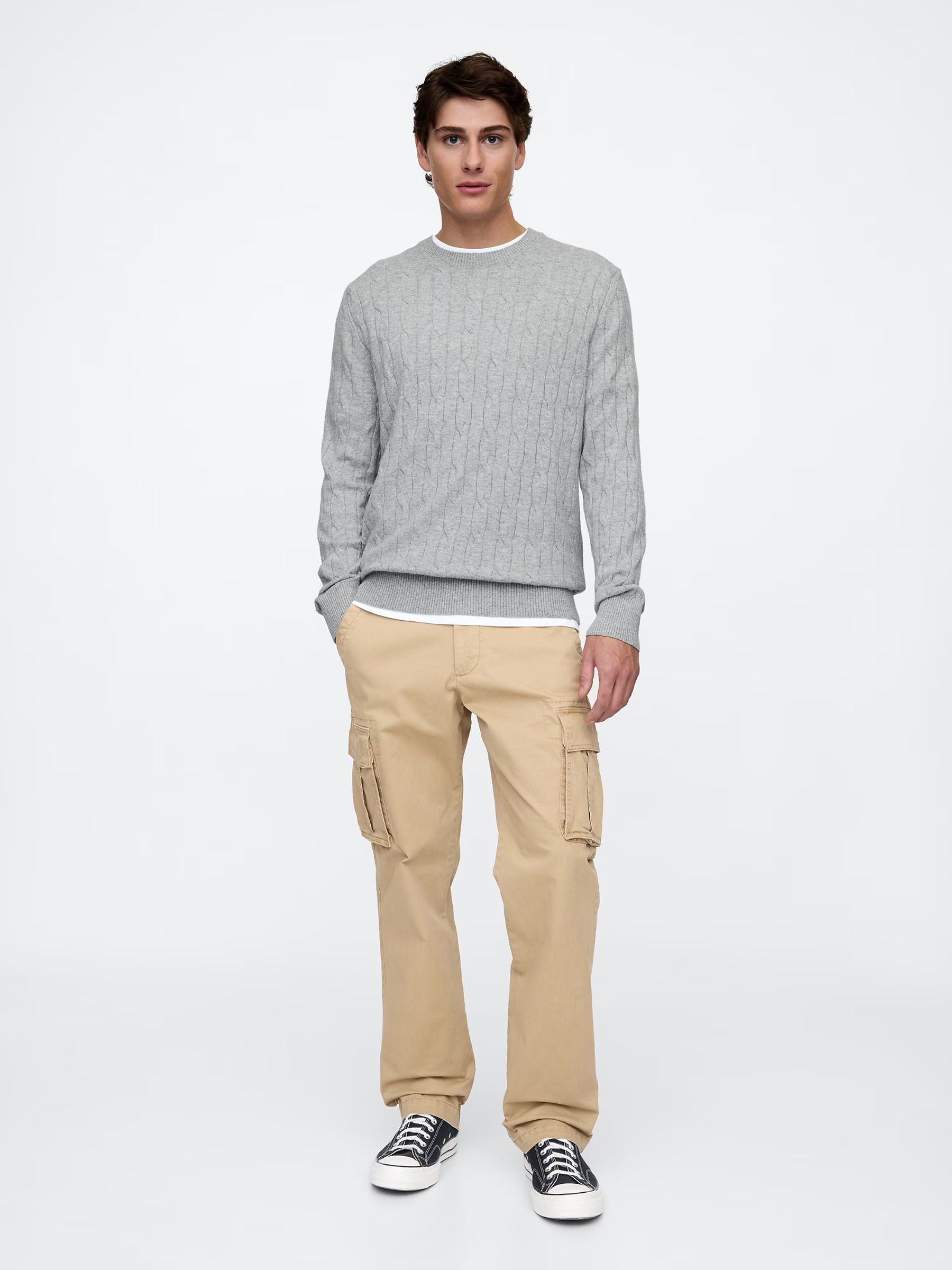 Grey CashSoft Cable Knit Crew Neck Jumper - Image 1 of 3