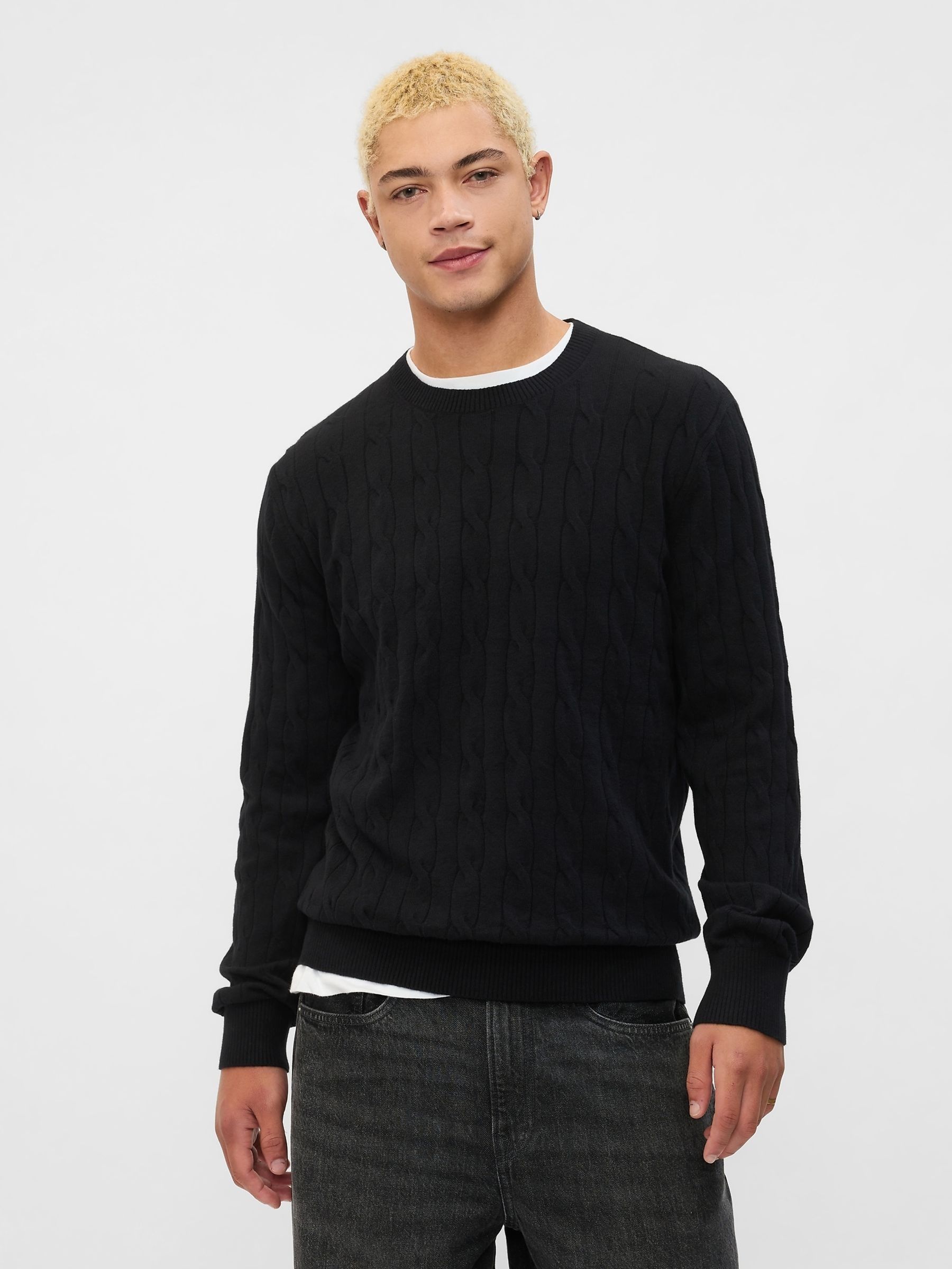 Black CashSoft Cable Knit Crew Neck Jumper - Image 1 of 4